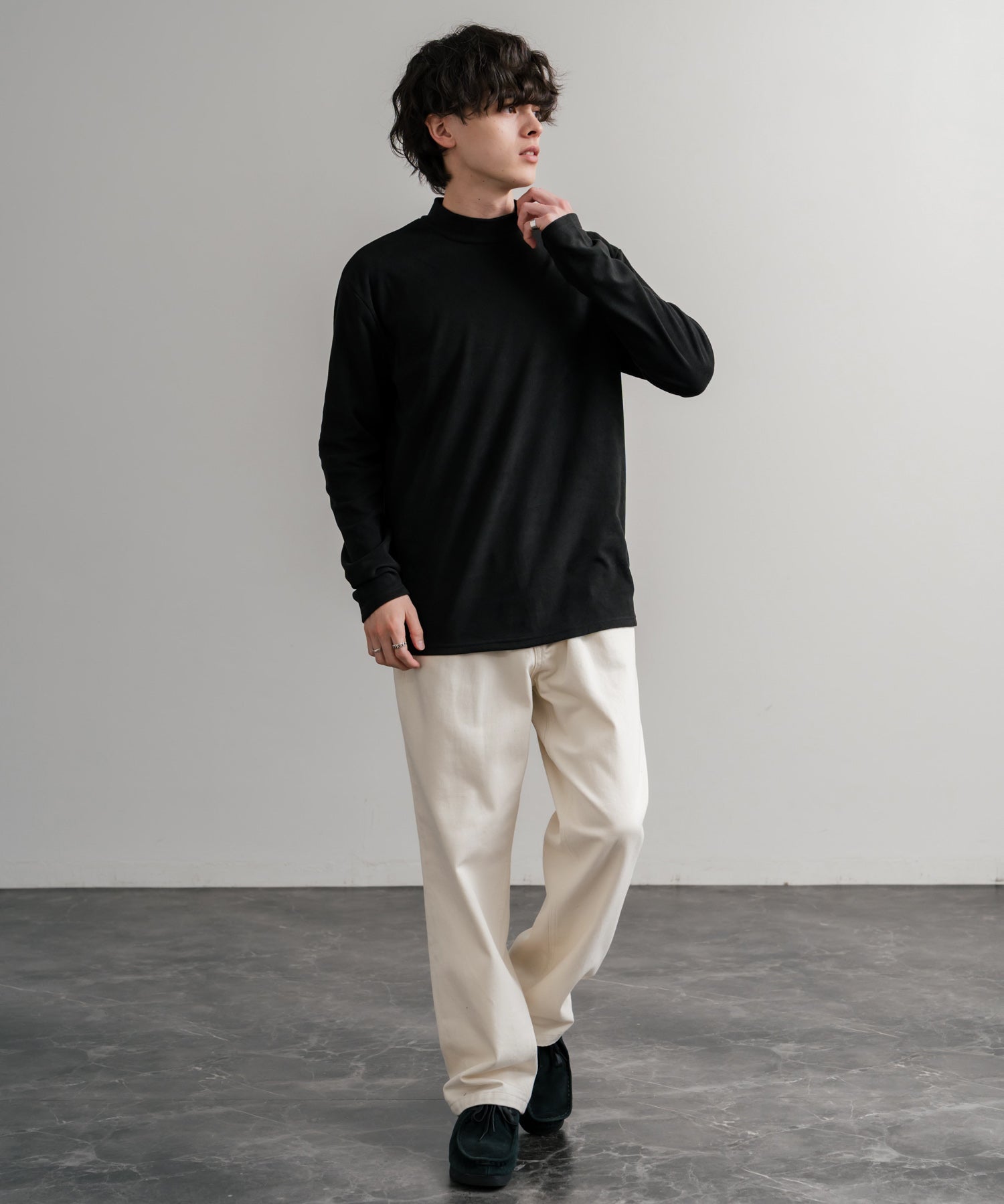 ストレッチフリースハイネック長袖Tシャツ 14855