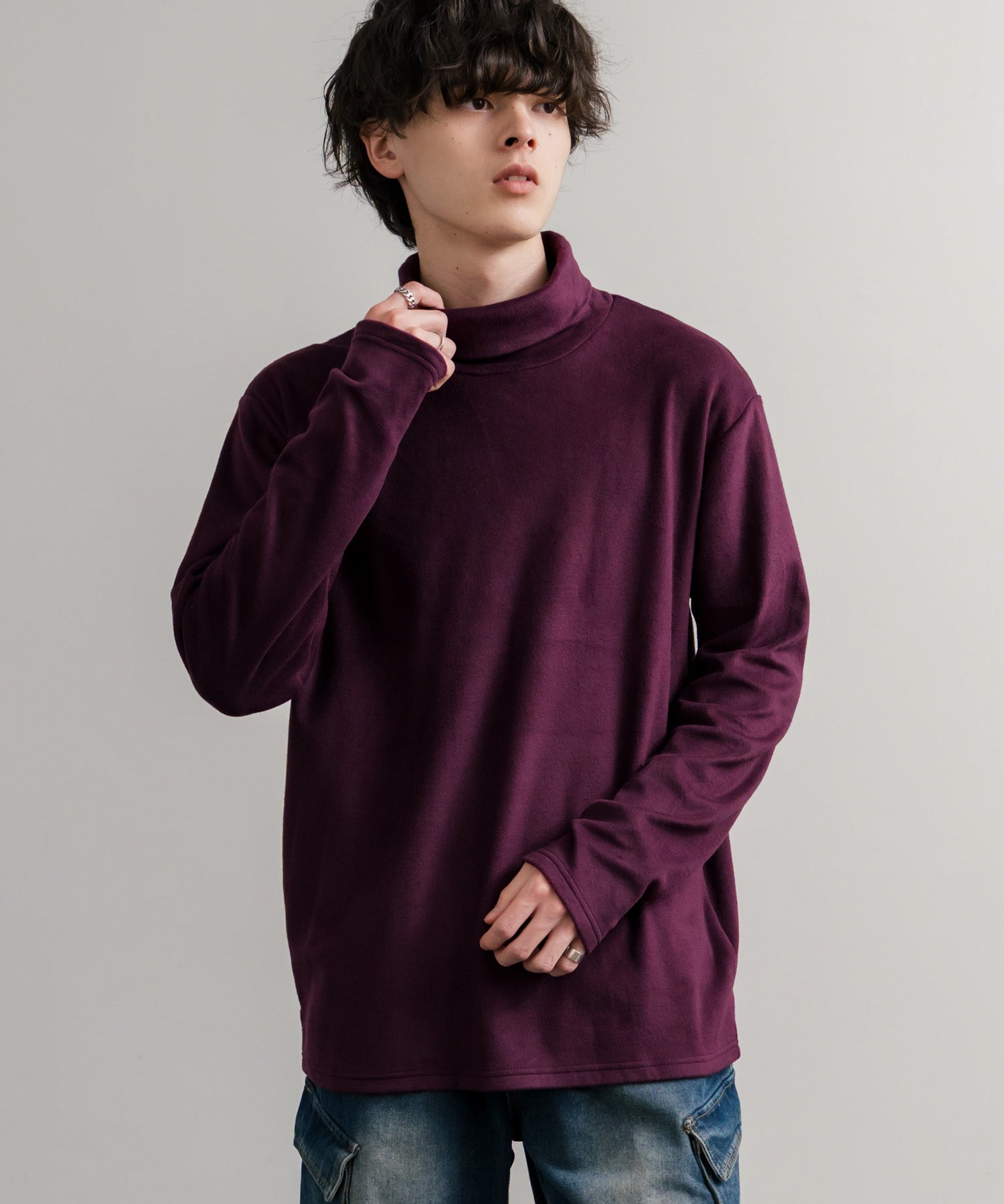 ストレッチフリースタートルネック長袖Tシャツ 14856