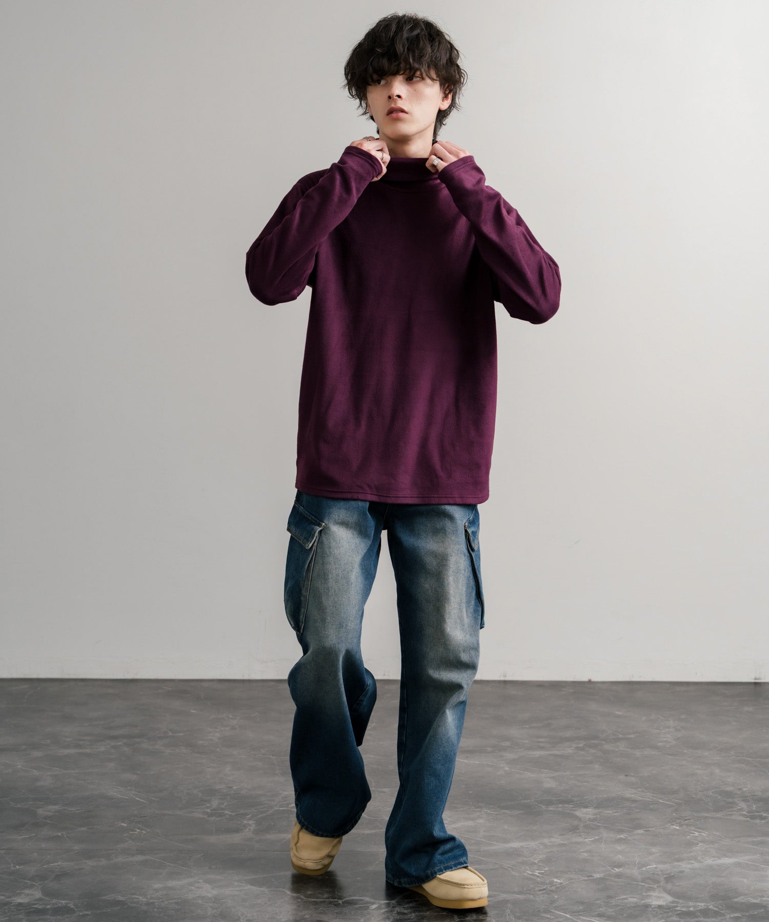 ストレッチフリースタートルネック長袖Tシャツ 14856