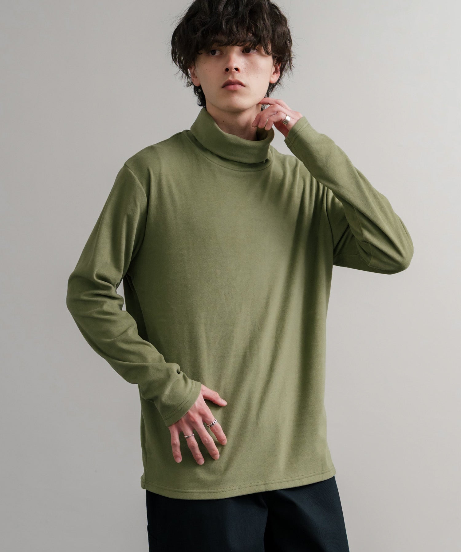 ストレッチフリースタートルネック長袖Tシャツ 14856