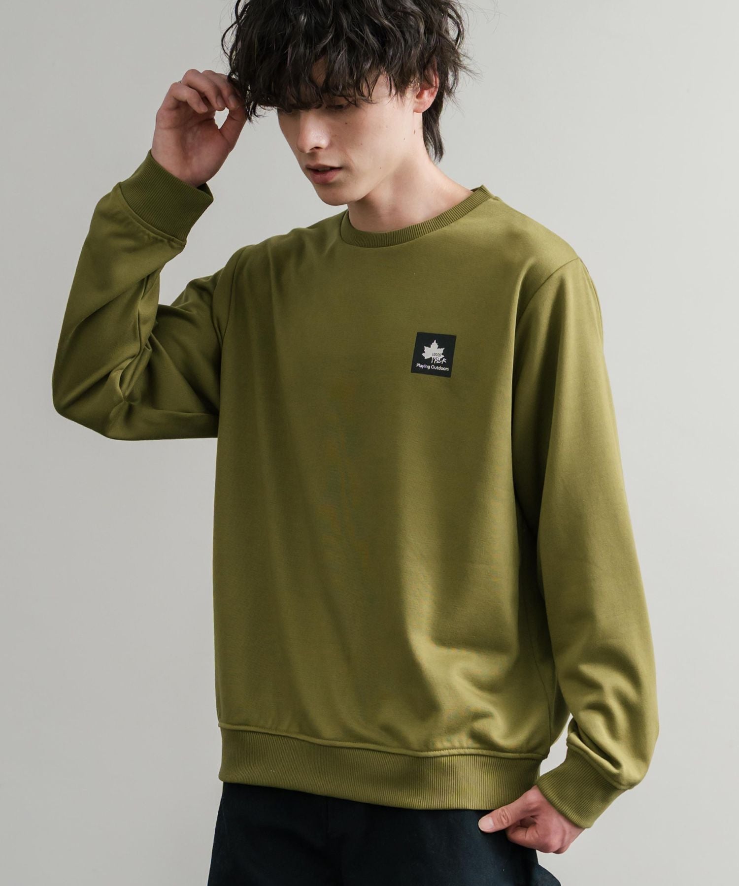 LOGOS ロゴス 吸汗速乾 ルーズシルエット裏毛ワンポイントロゴクルーネック長袖トレーナー 14859