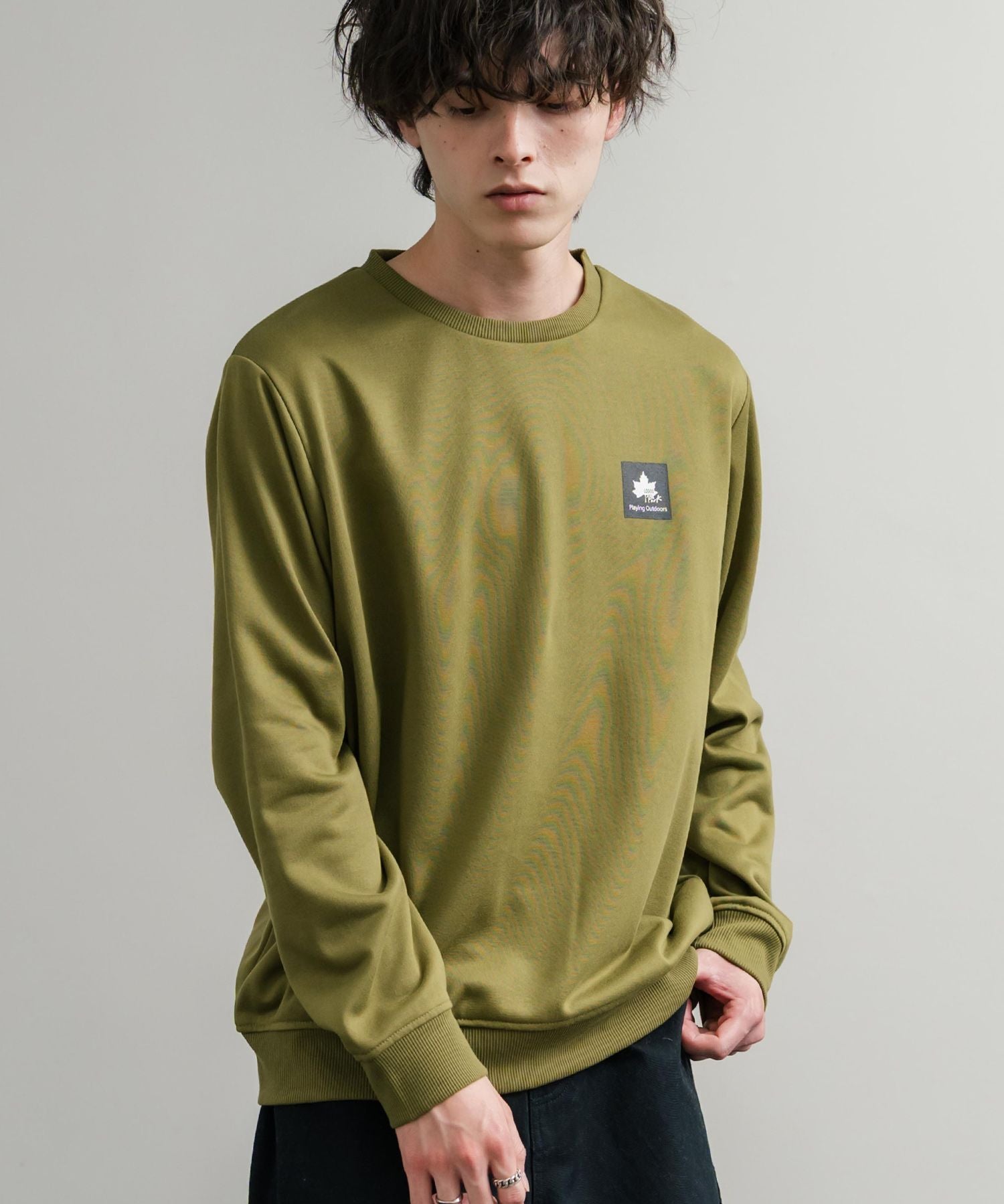 LOGOS ロゴス 吸汗速乾 ルーズシルエット裏毛ワンポイントロゴクルーネック長袖トレーナー 14859