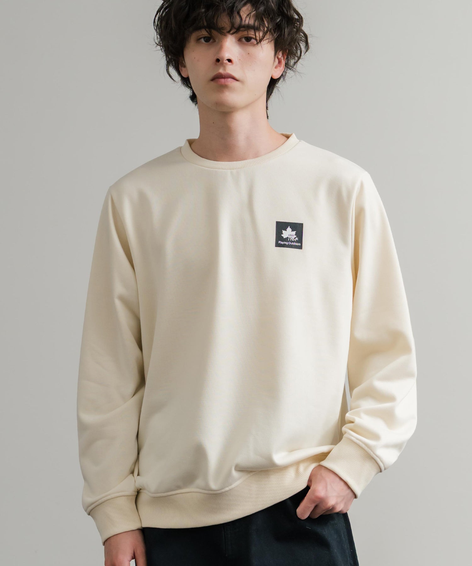 LOGOS ロゴス 吸汗速乾 ルーズシルエット裏毛ワンポイントロゴクルーネック長袖トレーナー 14859