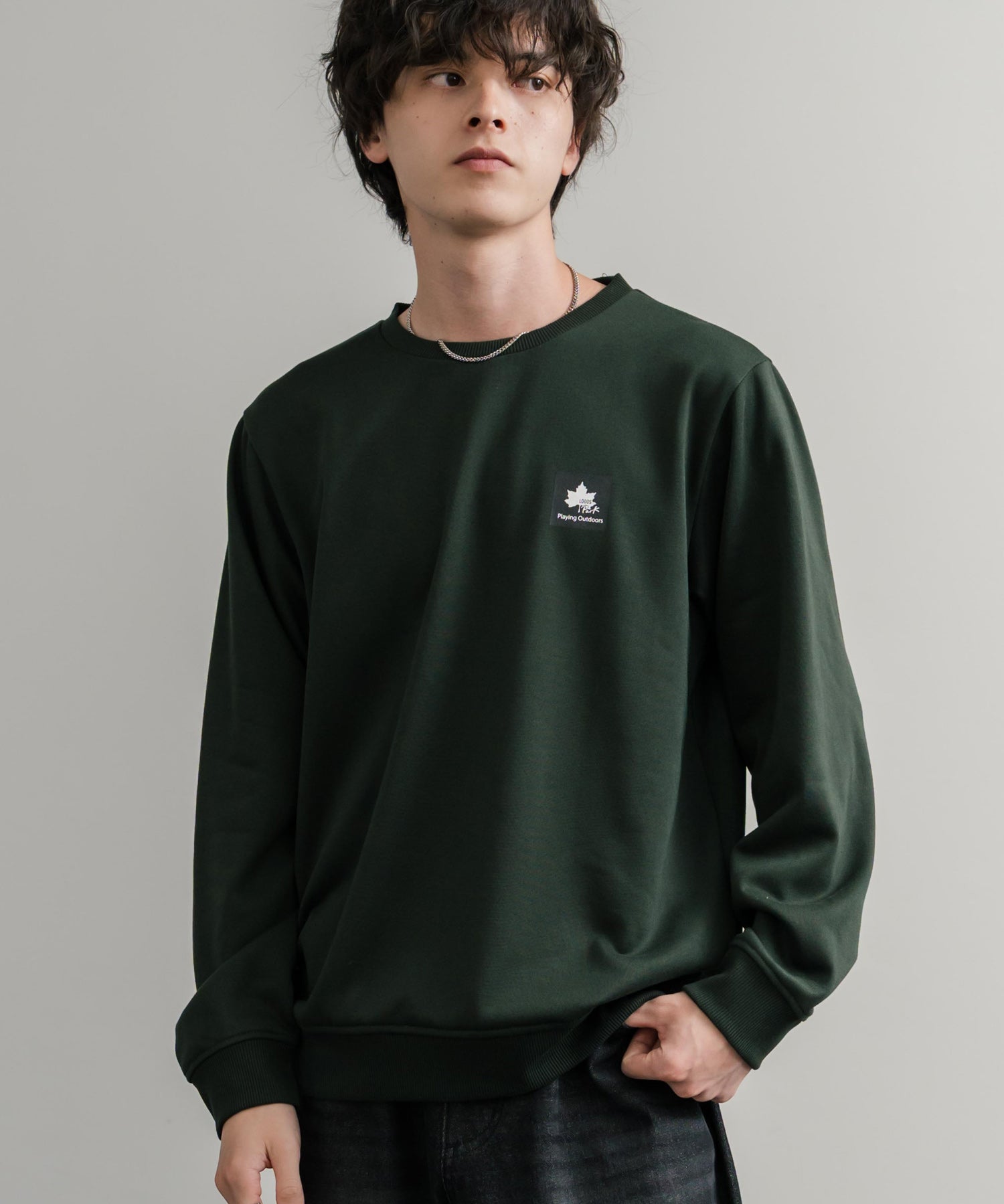 LOGOS ロゴス 吸汗速乾 ルーズシルエット裏毛ワンポイントロゴクルーネック長袖トレーナー 14859