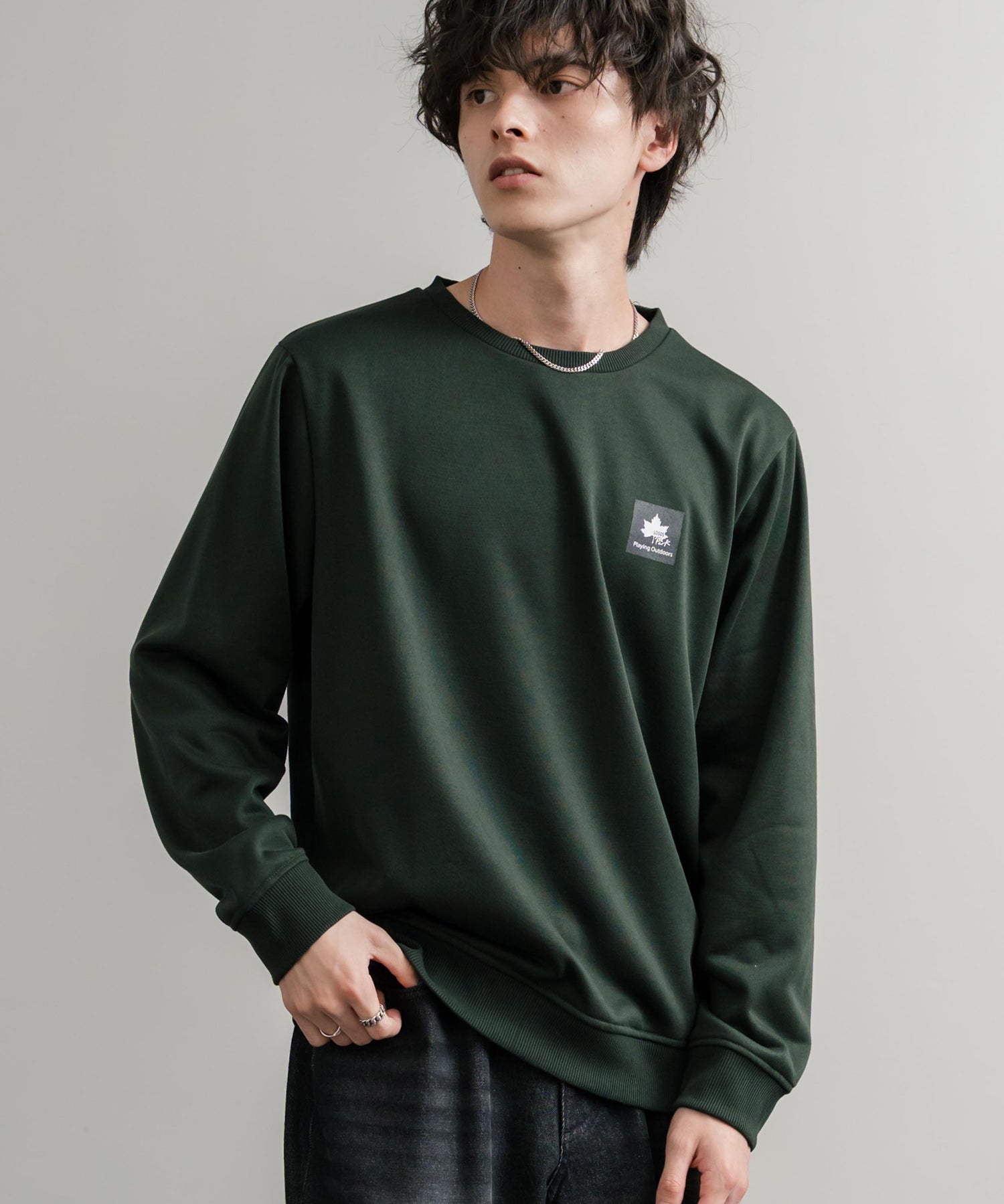LOGOS ロゴス 吸汗速乾 ルーズシルエット裏毛ワンポイントロゴクルーネック長袖トレーナー 14859