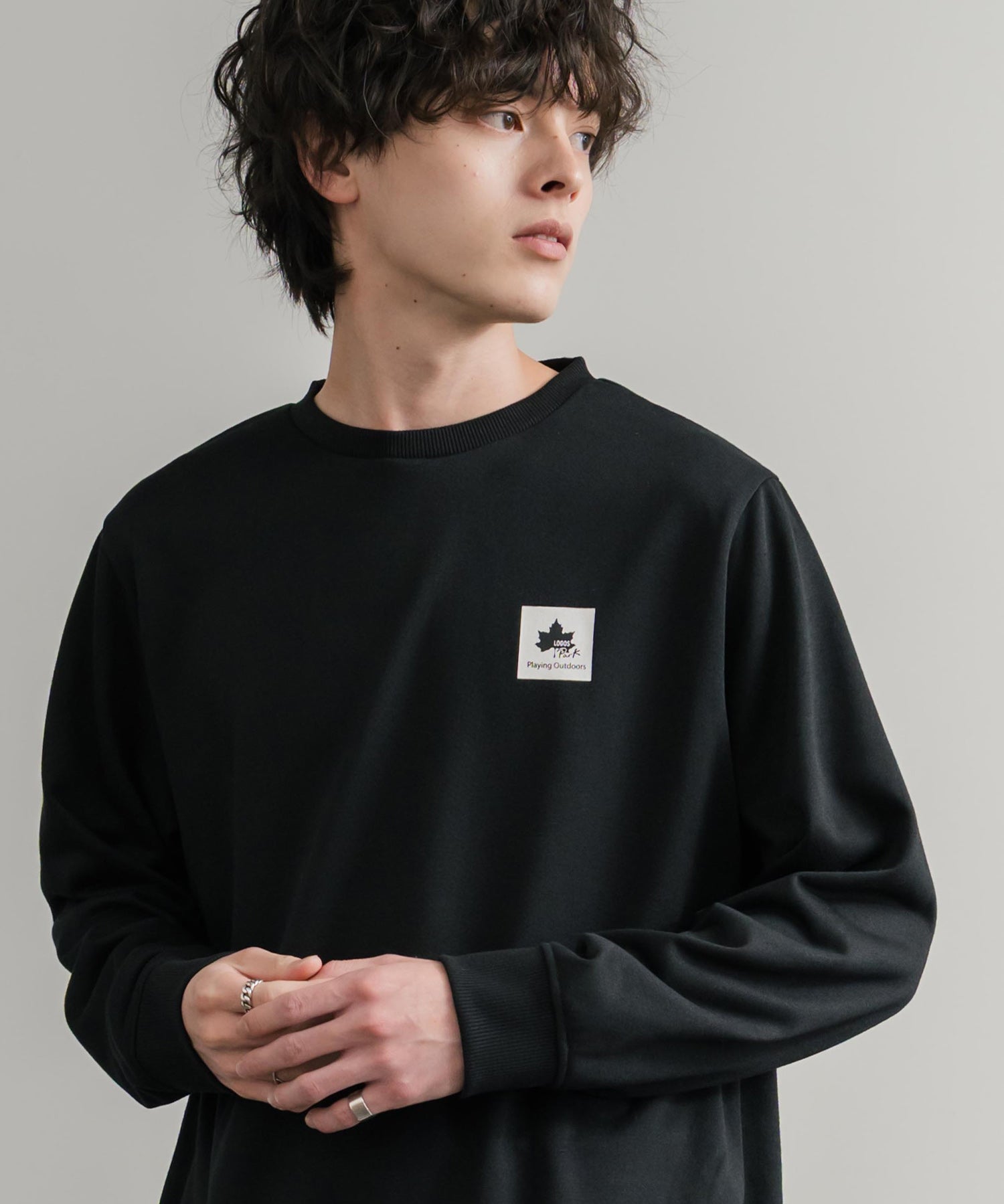 LOGOS ロゴス 吸汗速乾 ルーズシルエット裏毛ワンポイントロゴクルーネック長袖トレーナー 14859
