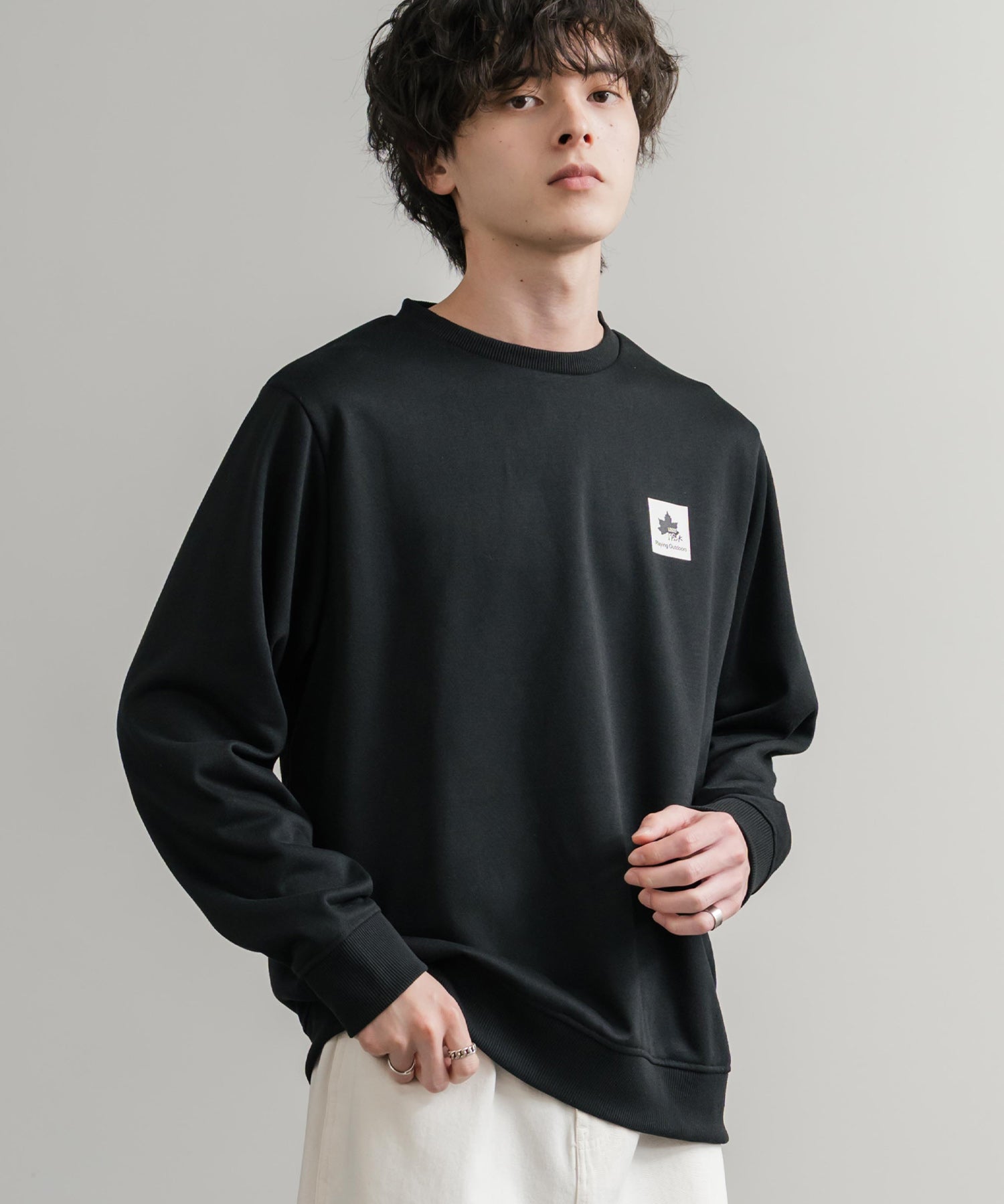LOGOS ロゴス 吸汗速乾 ルーズシルエット裏毛ワンポイントロゴクルーネック長袖トレーナー 14859