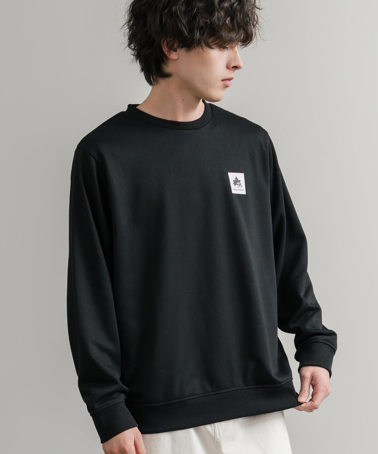 LOGOS ロゴス 吸汗速乾 ルーズシルエット裏毛ワンポイントロゴクルーネック長袖トレーナー 14859