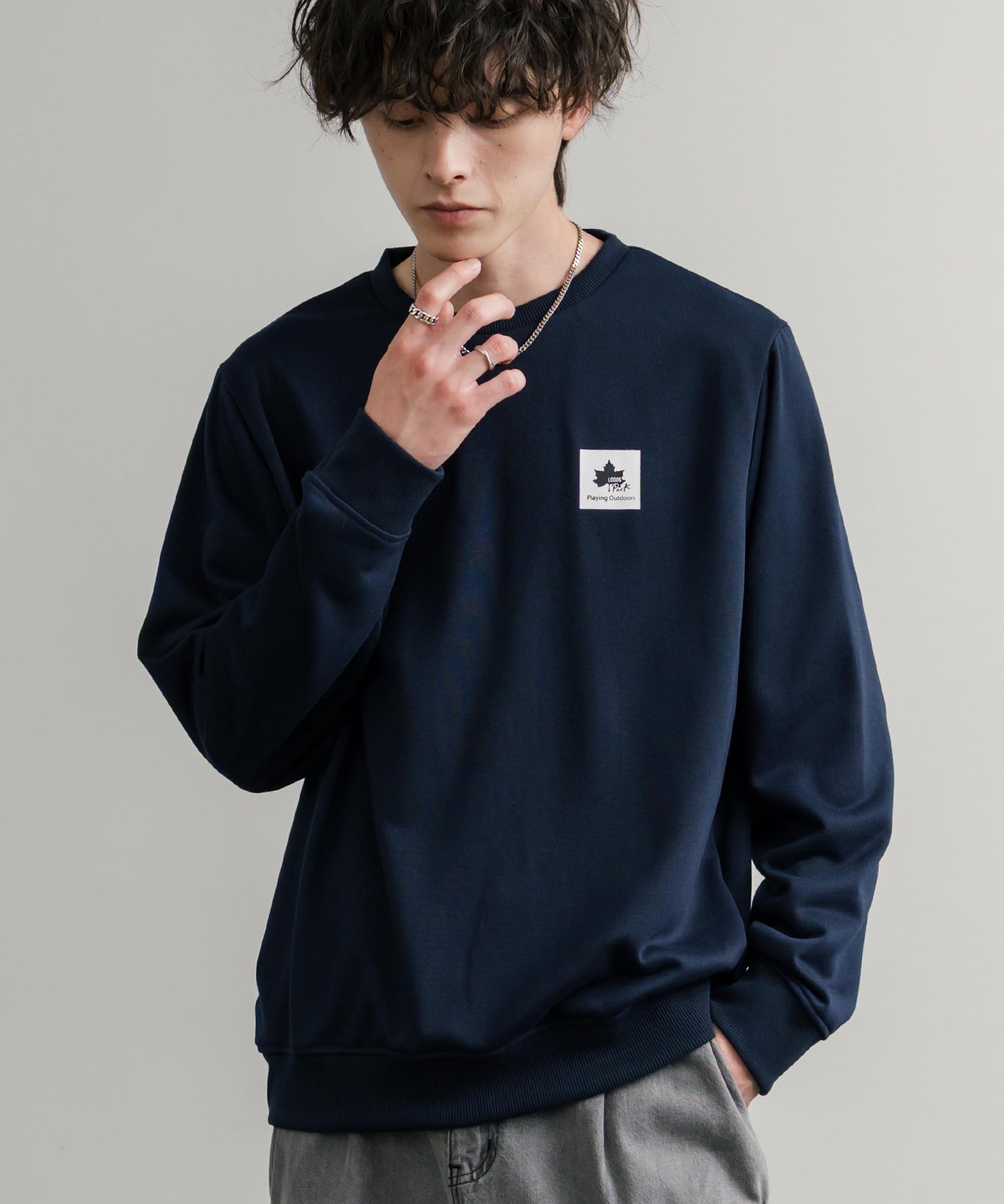 LOGOS ロゴス 吸汗速乾 ルーズシルエット裏毛ワンポイントロゴクルーネック長袖トレーナー 14859