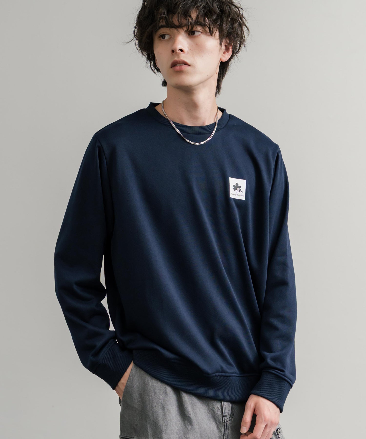LOGOS ロゴス 吸汗速乾 ルーズシルエット裏毛ワンポイントロゴクルーネック長袖トレーナー 14859