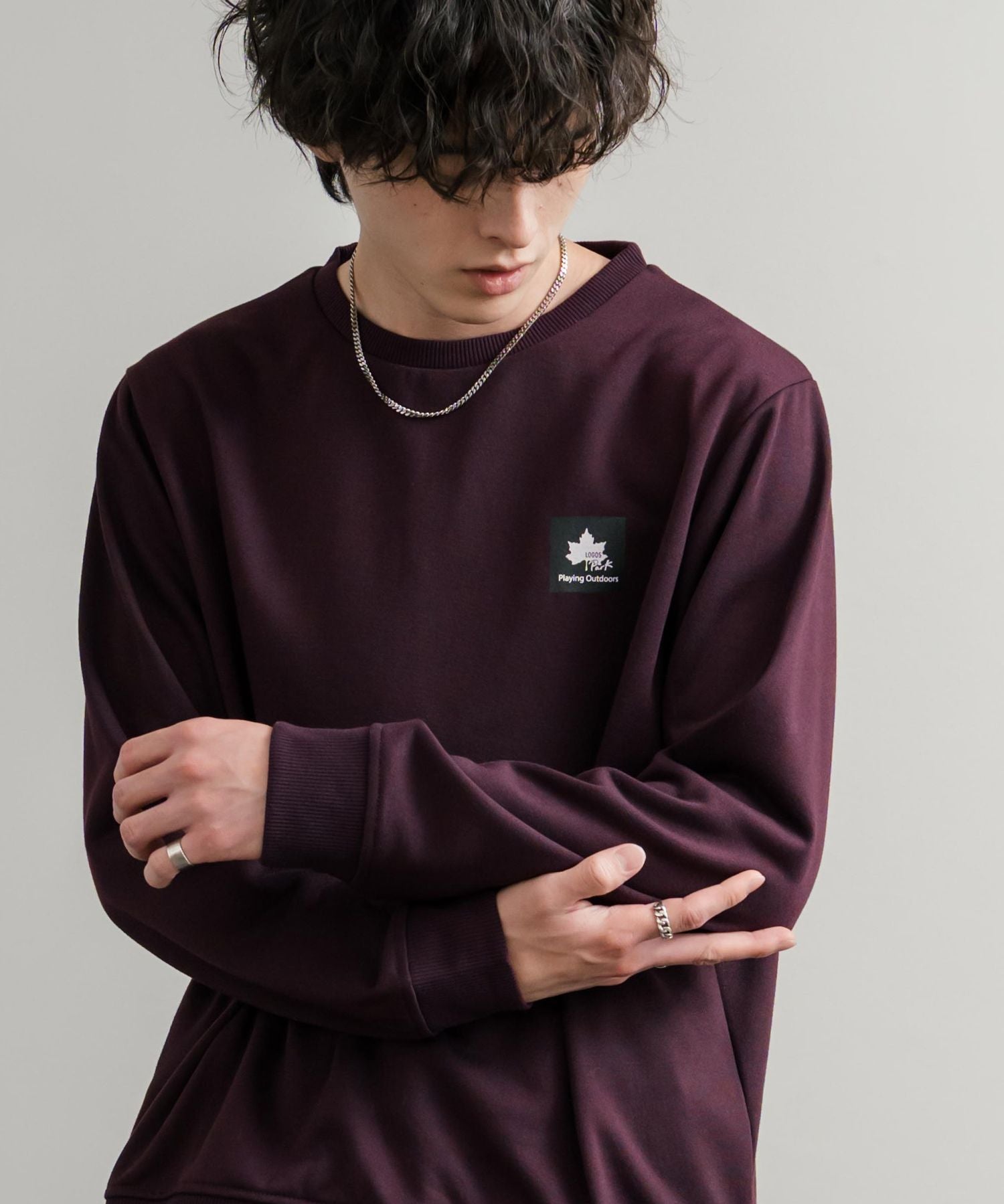 LOGOS ロゴス 吸汗速乾 ルーズシルエット裏毛ワンポイントロゴクルーネック長袖トレーナー 14859