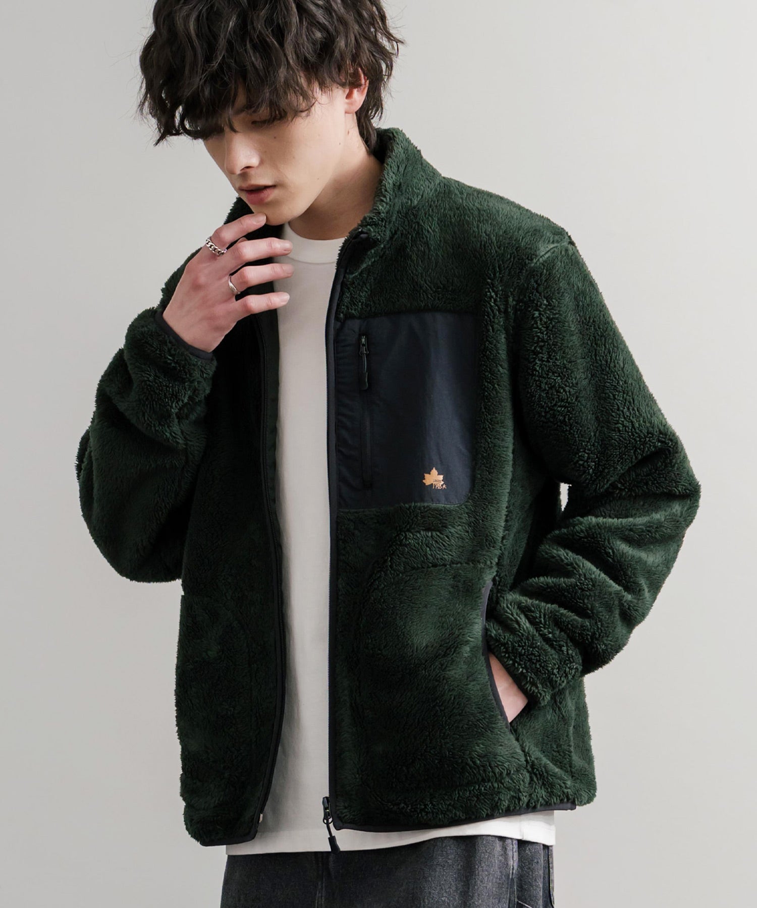 LOGOS ロゴス 裏地付きシャギーボアフリースブルゾン/ワンポイントロゴ