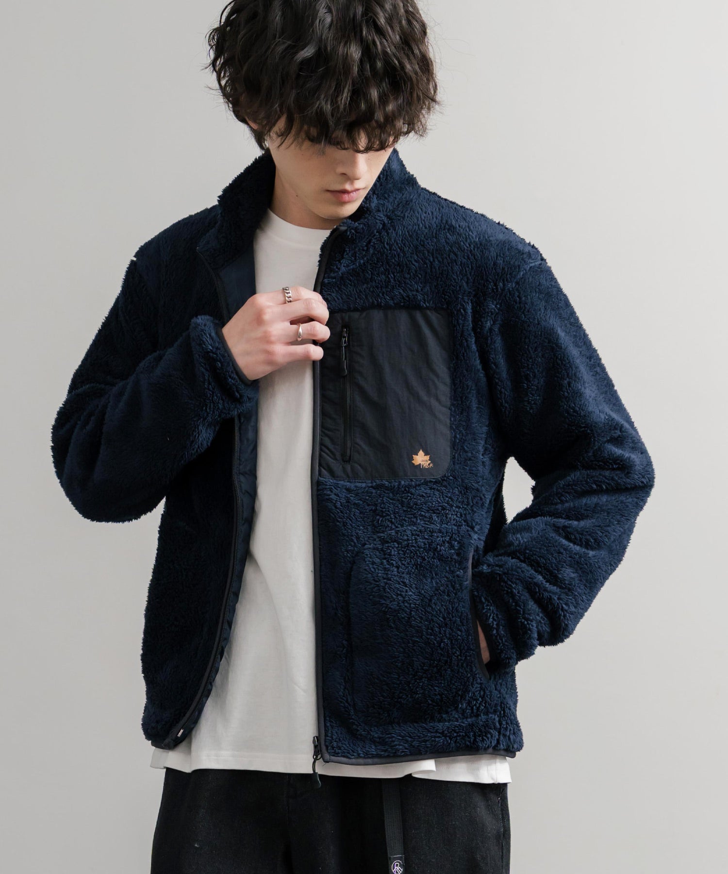 LOGOS ロゴス 裏地付きシャギーボアフリースブルゾン/ワンポイントロゴ