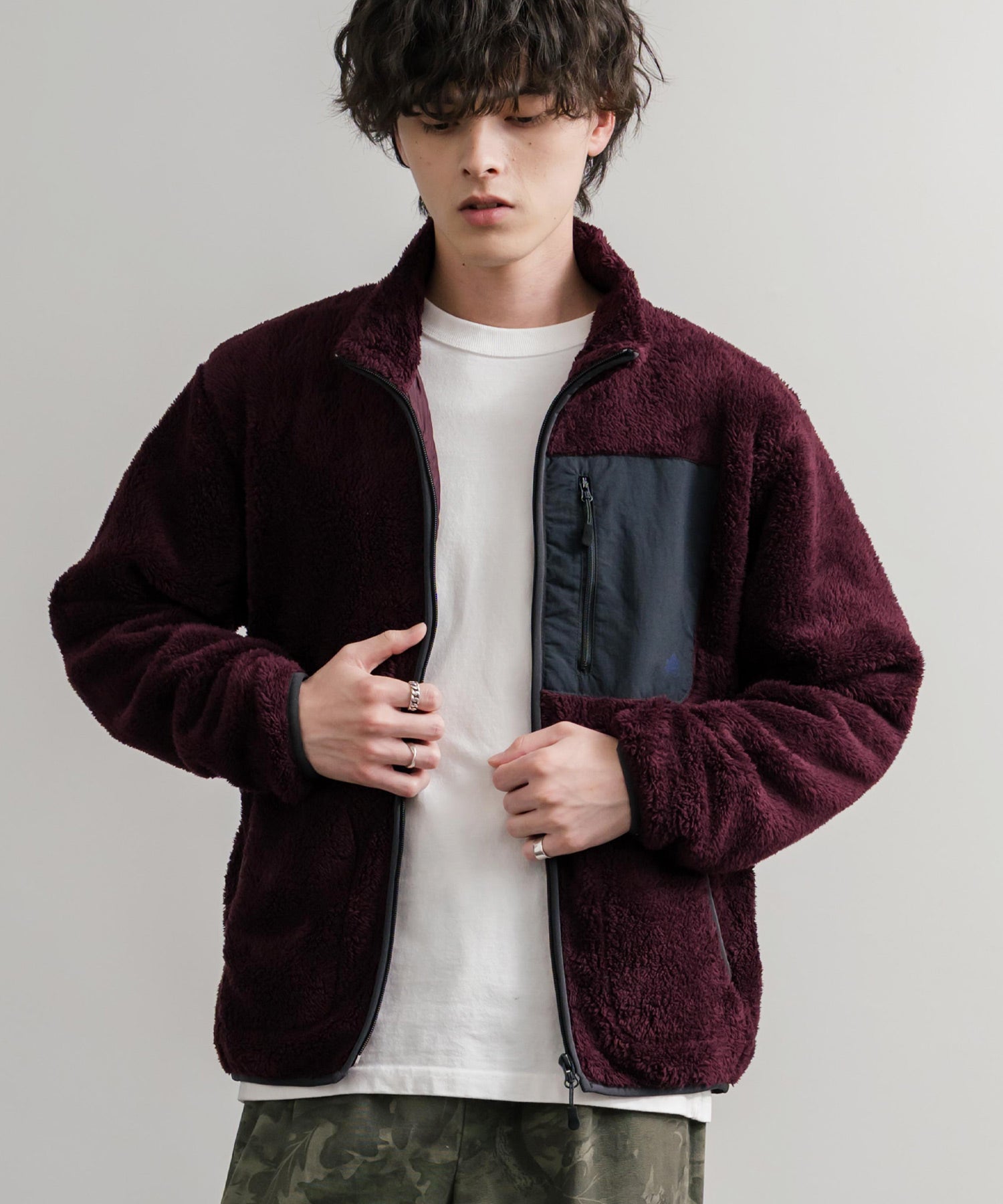 LOGOS ロゴス 裏地付きシャギーボアフリースブルゾン/ワンポイントロゴ