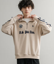 U.S. POLO ASSN. ユーエスポロアッスン half zip sweat shirt オーバーサイズ袖ラインワンポイントロゴ刺繍ハーフジップ裏毛スウェット 14862