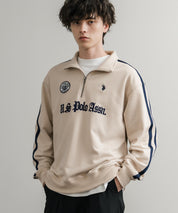 U.S. POLO ASSN. ユーエスポロアッスン half zip sweat shirt オーバーサイズ袖ラインワンポイントロゴ刺繍ハーフジップ裏毛スウェット 14862