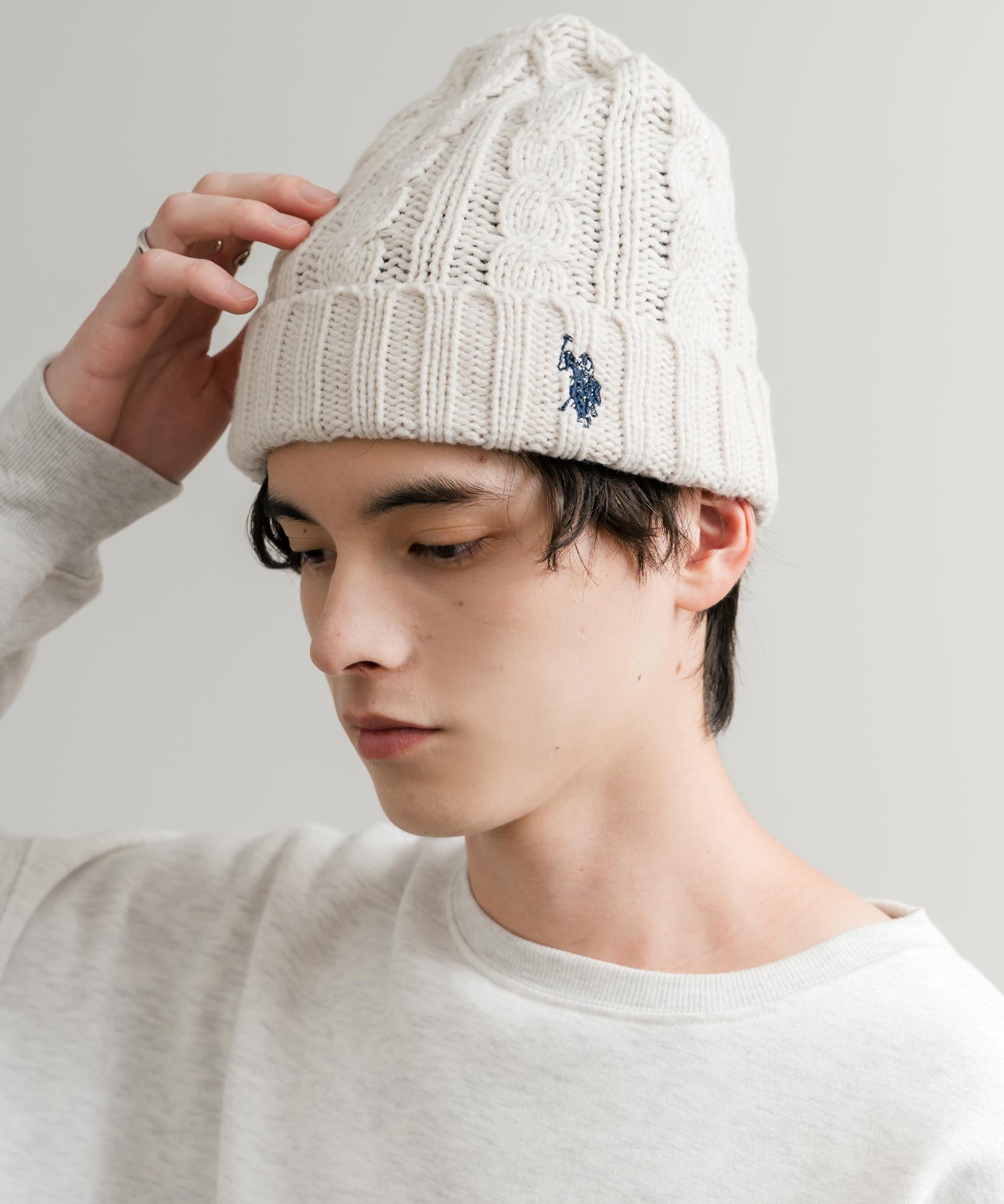 U.S. POLO ASSN. ユーエスポロアッスン cable Knitting beanie ワンポイントロゴ刺繍ケーブル編みニット帽 ニットキャップ ビーニー 14863