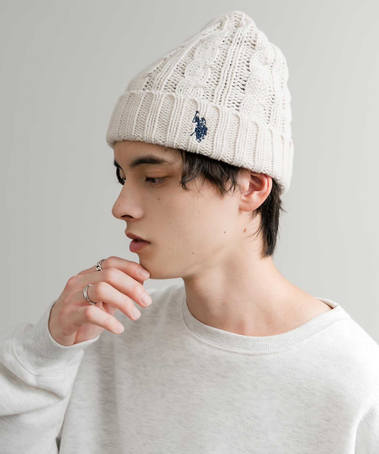 U.S. POLO ASSN. ユーエスポロアッスン cable Knitting beanie ワンポイントロゴ刺繍ケーブル編みニット帽 ニットキャップ ビーニー 14863