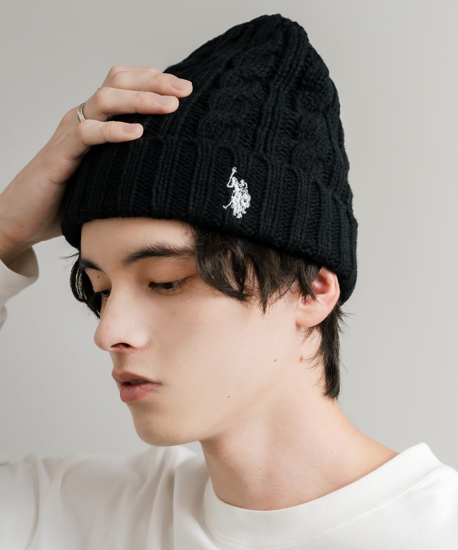 U.S. POLO ASSN. ユーエスポロアッスン cable Knitting beanie ワンポイントロゴ刺繍ケーブル編みニット帽 ニットキャップ ビーニー 14863
