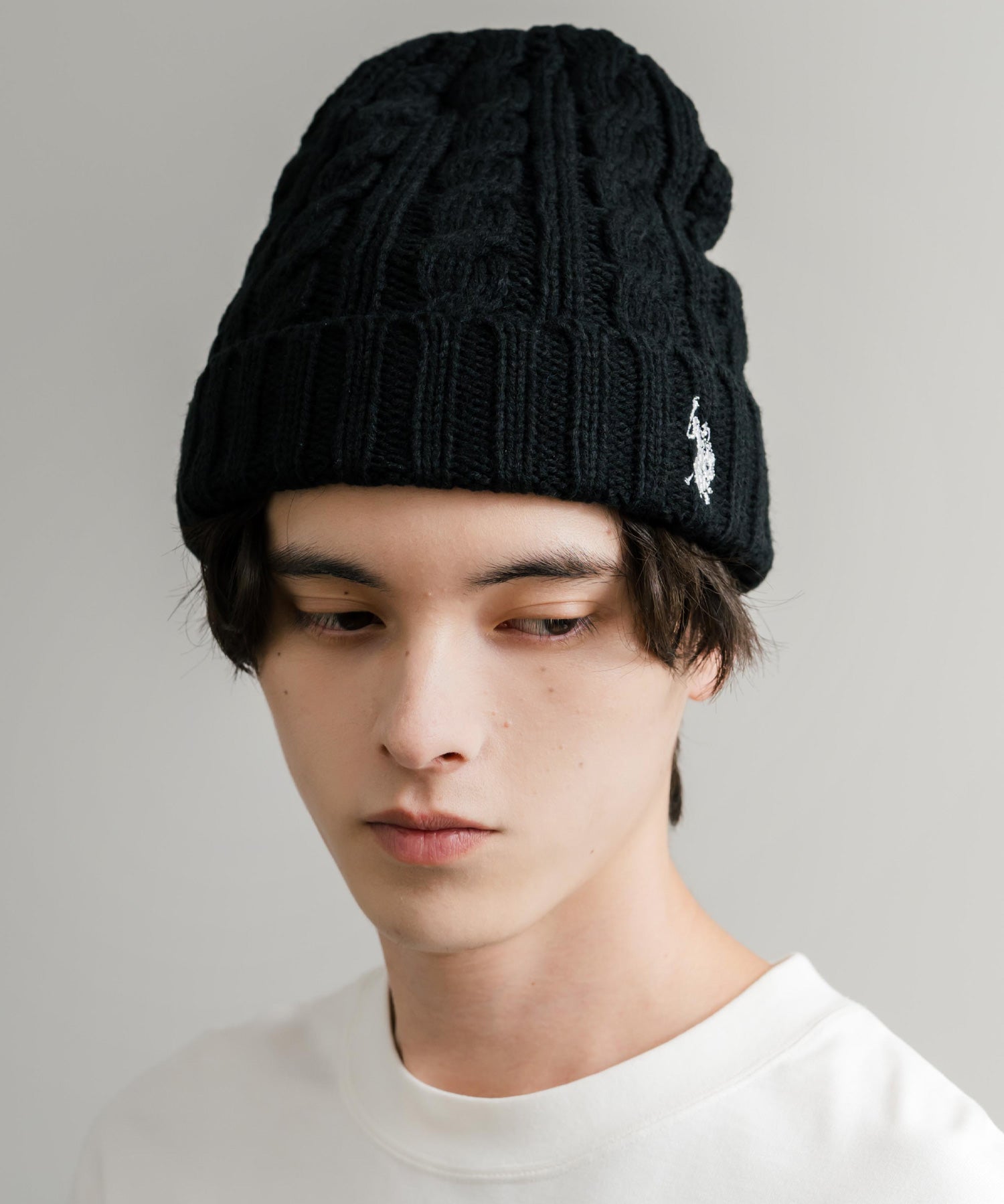 U.S. POLO ASSN. ユーエスポロアッスン cable Knitting beanie ワンポイントロゴ刺繍ケーブル編みニット帽 ニットキャップ ビーニー 14863