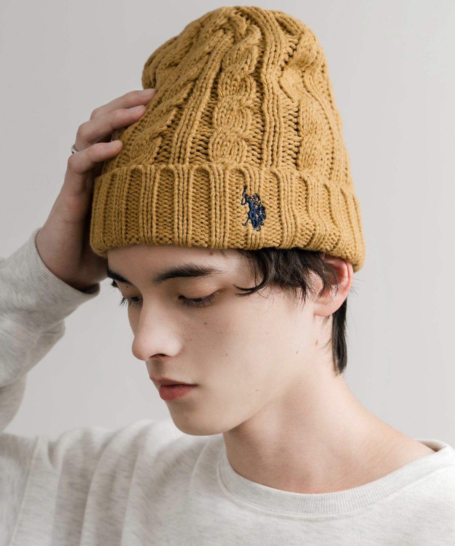 U.S. POLO ASSN. ユーエスポロアッスン cable Knitting beanie ワンポイントロゴ刺繍ケーブル編みニット帽 ニットキャップ ビーニー 14863