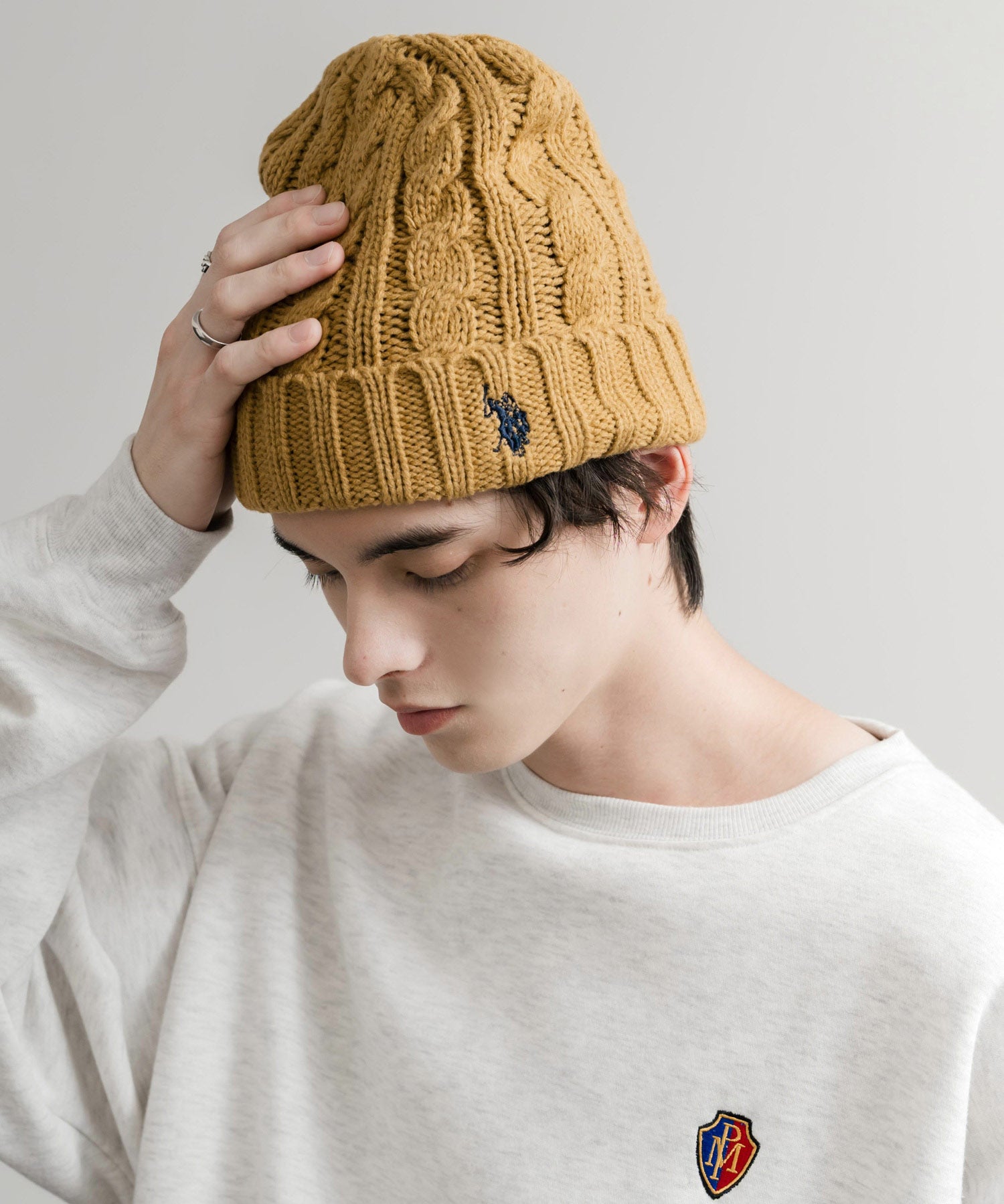 U.S. POLO ASSN. ユーエスポロアッスン cable Knitting beanie ワンポイントロゴ刺繍ケーブル編みニット帽 ニットキャップ ビーニー 14863
