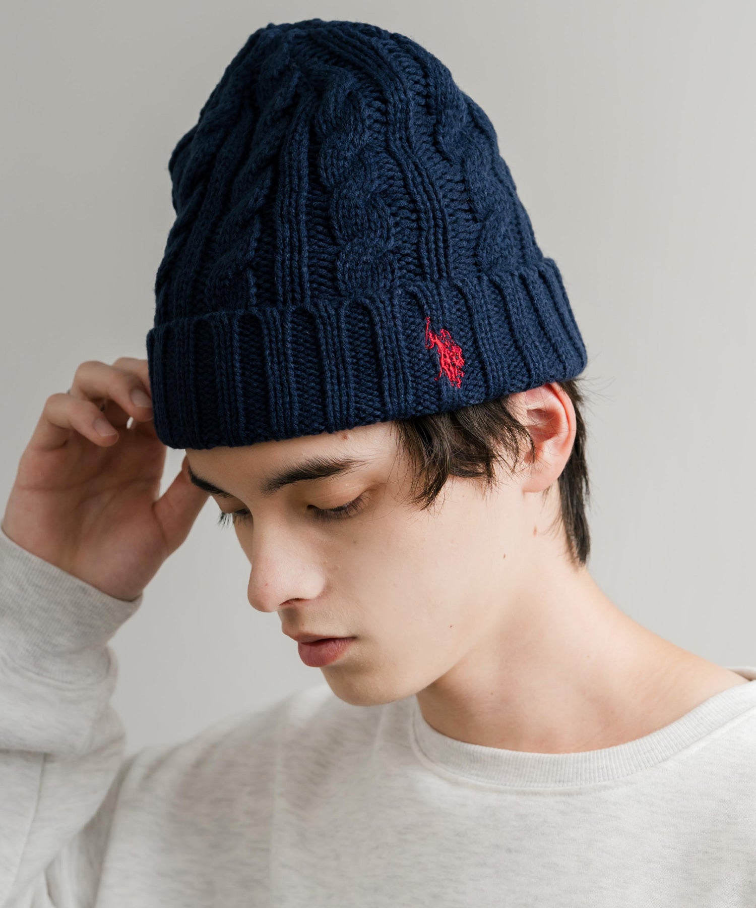 U.S. POLO ASSN. ユーエスポロアッスン cable Knitting beanie ワンポイントロゴ刺繍ケーブル編みニット帽 ニットキャップ ビーニー 14863