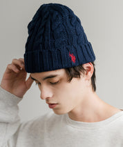 U.S. POLO ASSN. ユーエスポロアッスン cable Knitting beanie ワンポイントロゴ刺繍ケーブル編みニット帽 ニットキャップ ビーニー 14863