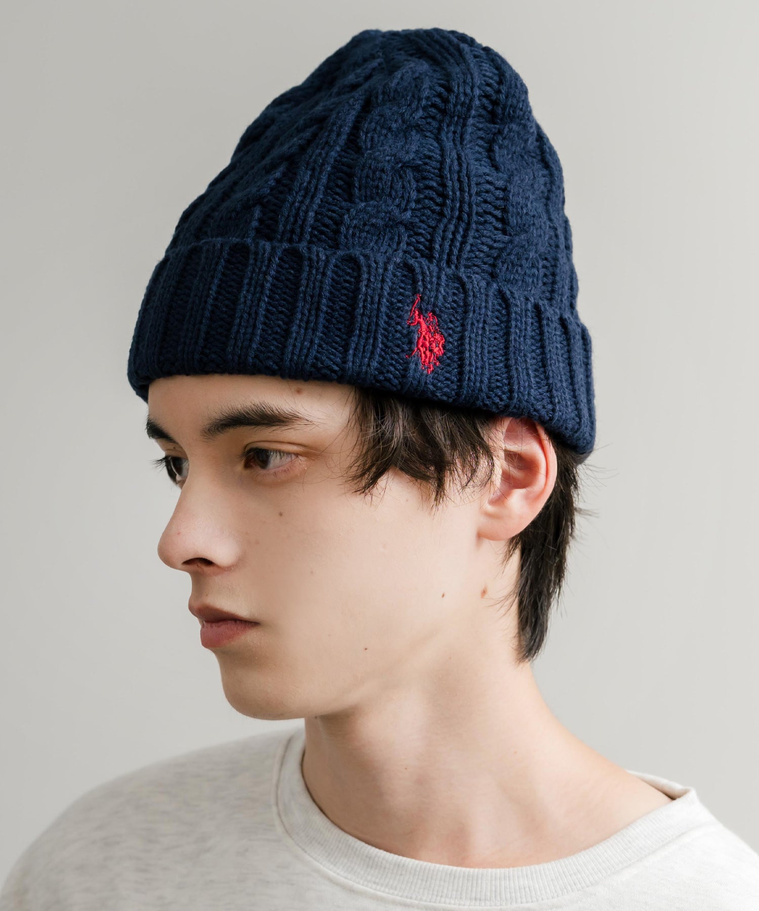 U.S. POLO ASSN. ユーエスポロアッスン cable Knitting beanie ワンポイントロゴ刺繍ケーブル編みニット帽 ニットキャップ ビーニー 14863