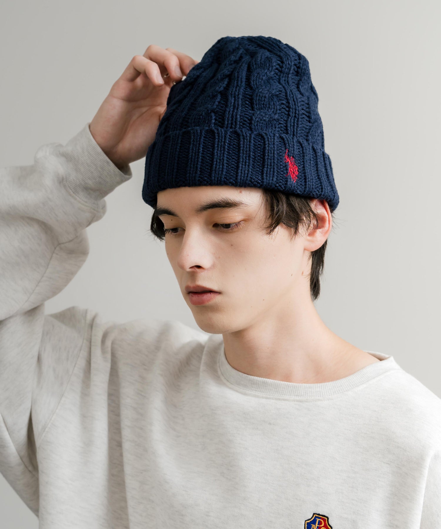 U.S. POLO ASSN. ユーエスポロアッスン cable Knitting beanie ワンポイントロゴ刺繍ケーブル編みニット帽 ニットキャップ ビーニー 14863