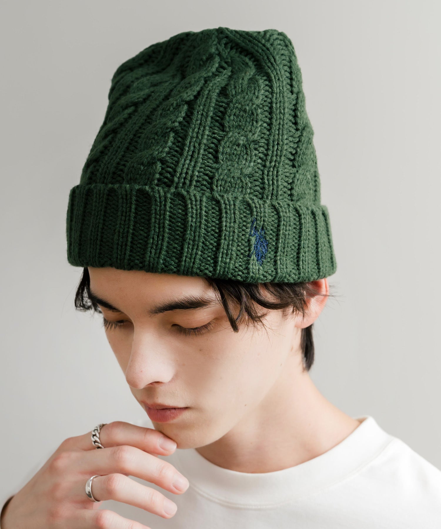 U.S. POLO ASSN. ユーエスポロアッスン cable Knitting beanie ワンポイントロゴ刺繍ケーブル編みニット帽 ニットキャップ ビーニー 14863