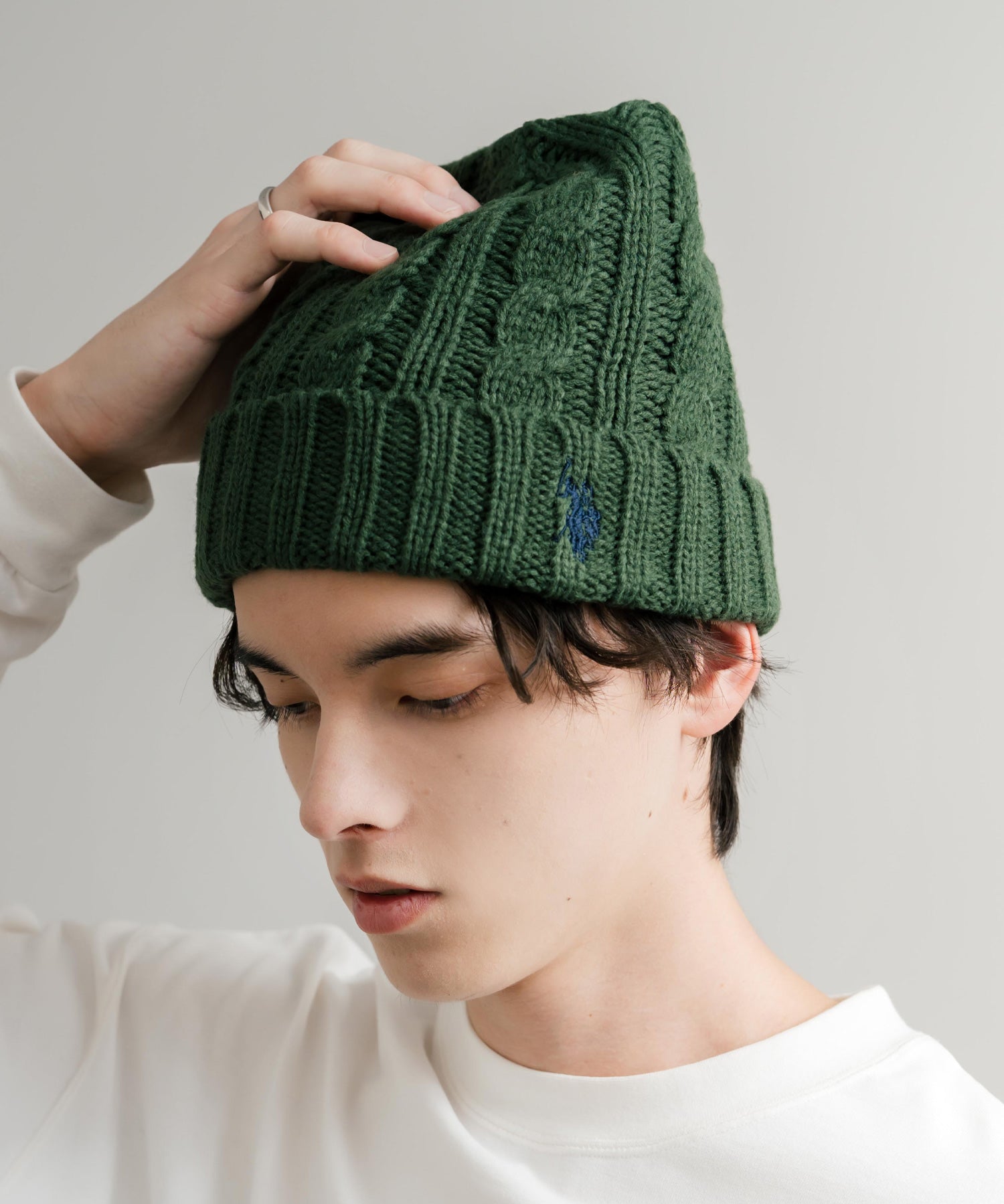 U.S. POLO ASSN. ユーエスポロアッスン cable Knitting beanie ワンポイントロゴ刺繍ケーブル編みニット帽 ニットキャップ ビーニー 14863