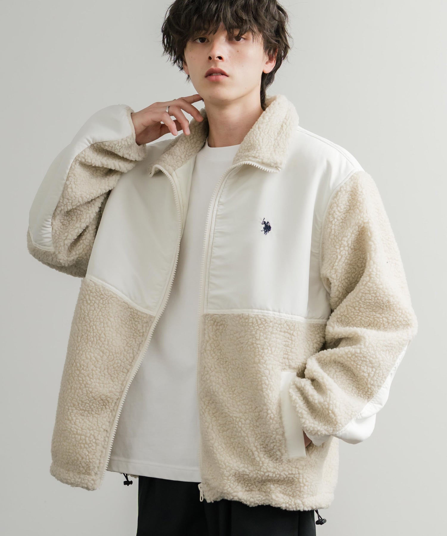 U.S. POLO ASSN. ユーエスポロアッスン BOA JACKET オーバーサイズワンポイントロゴ刺繍ボアジャケット 14865