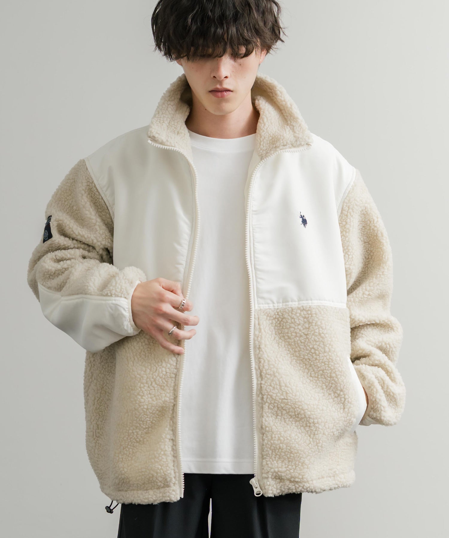 U.S. POLO ASSN. ユーエスポロアッスン BOA JACKET オーバーサイズワンポイントロゴ刺繍ボアジャケット 14865