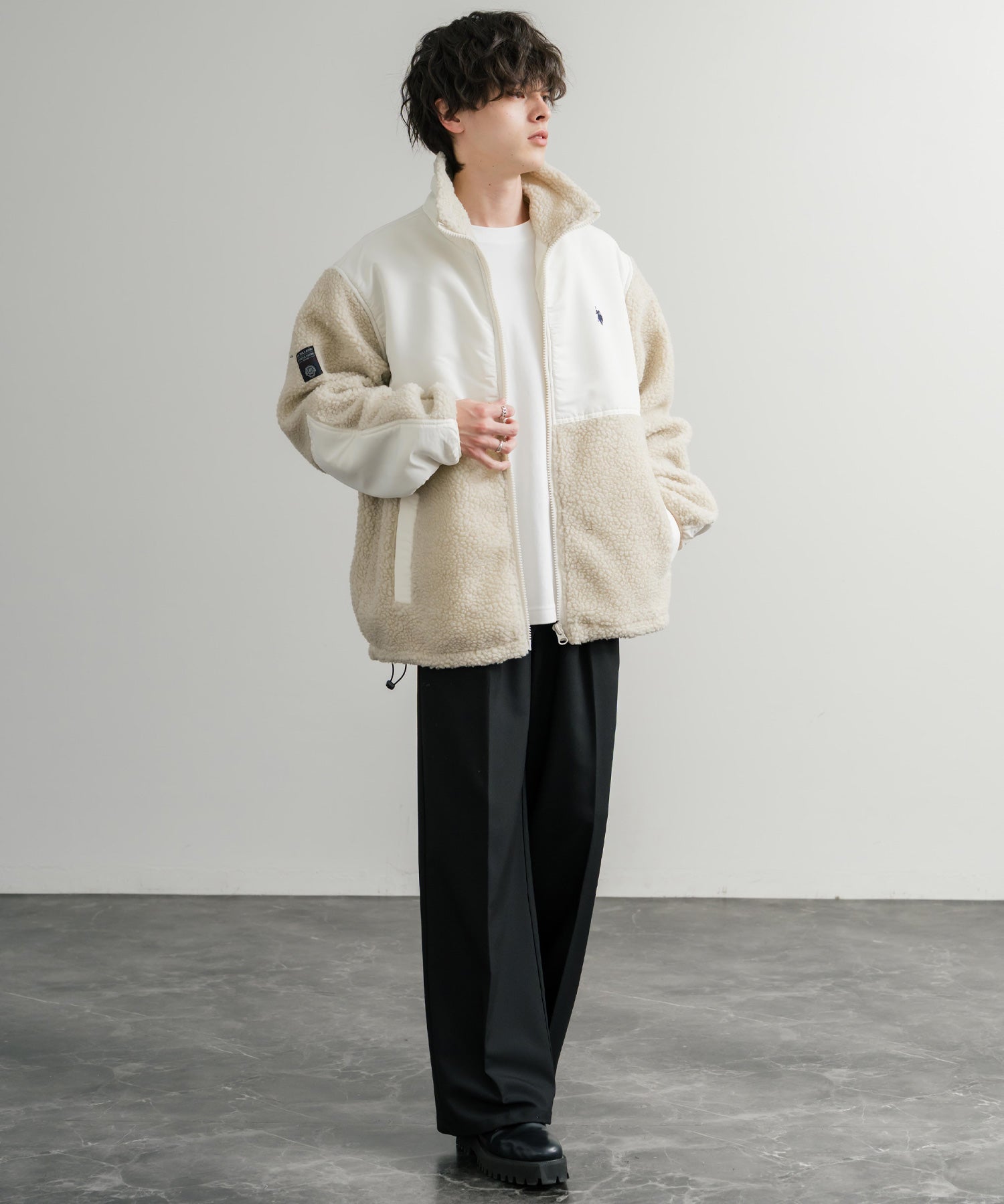 U.S. POLO ASSN. ユーエスポロアッスン BOA JACKET オーバーサイズワンポイントロゴ刺繍ボアジャケット 14865