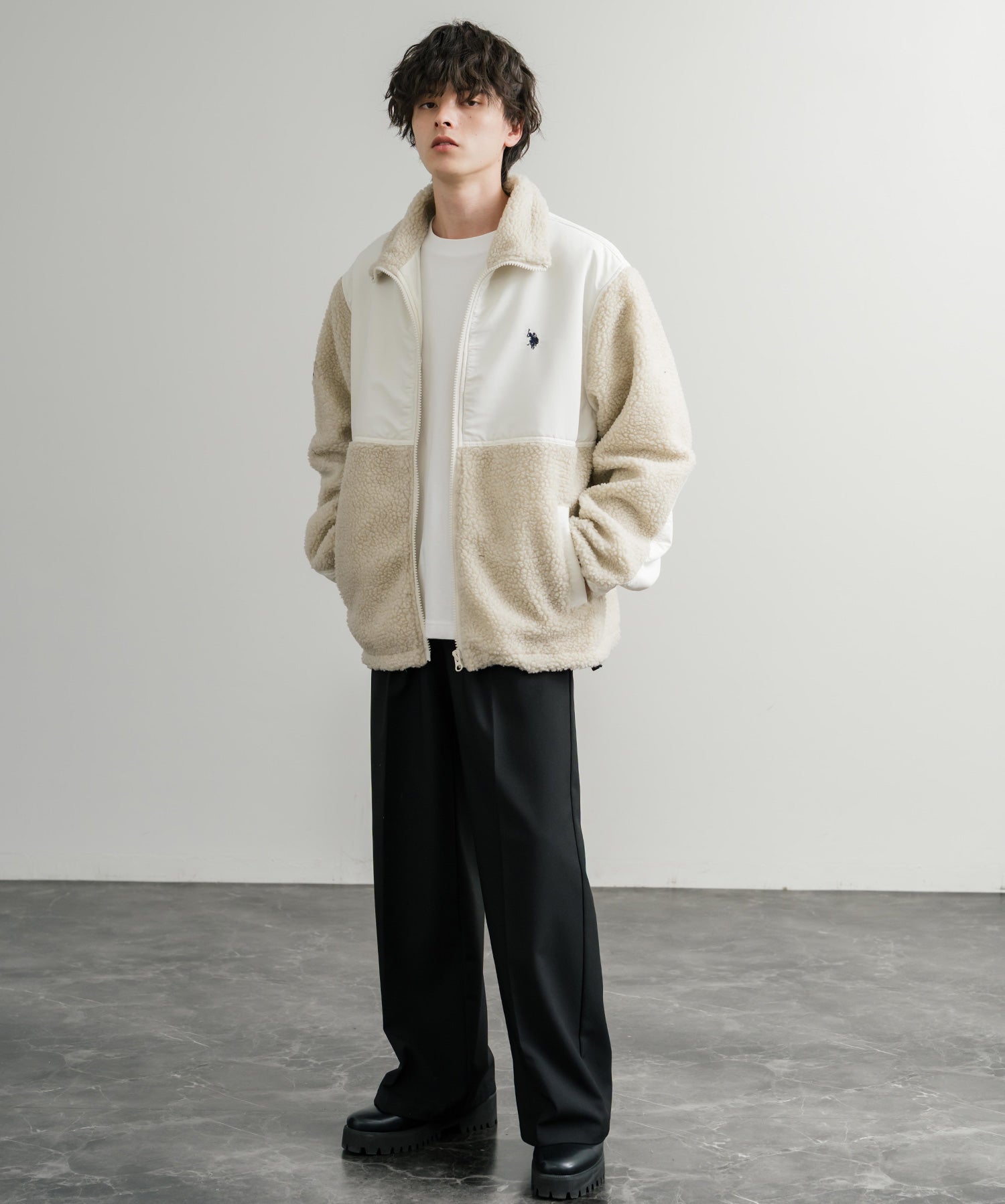 U.S. POLO ASSN. ユーエスポロアッスン BOA JACKET オーバーサイズワンポイントロゴ刺繍ボアジャケット 14865