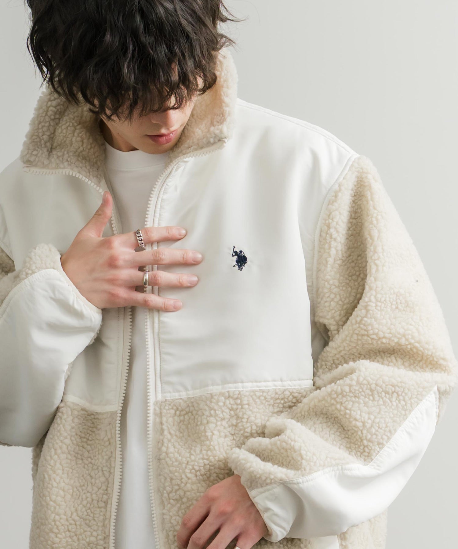 U.S. POLO ASSN. ユーエスポロアッスン BOA JACKET オーバーサイズワンポイントロゴ刺繍ボアジャケット 14865