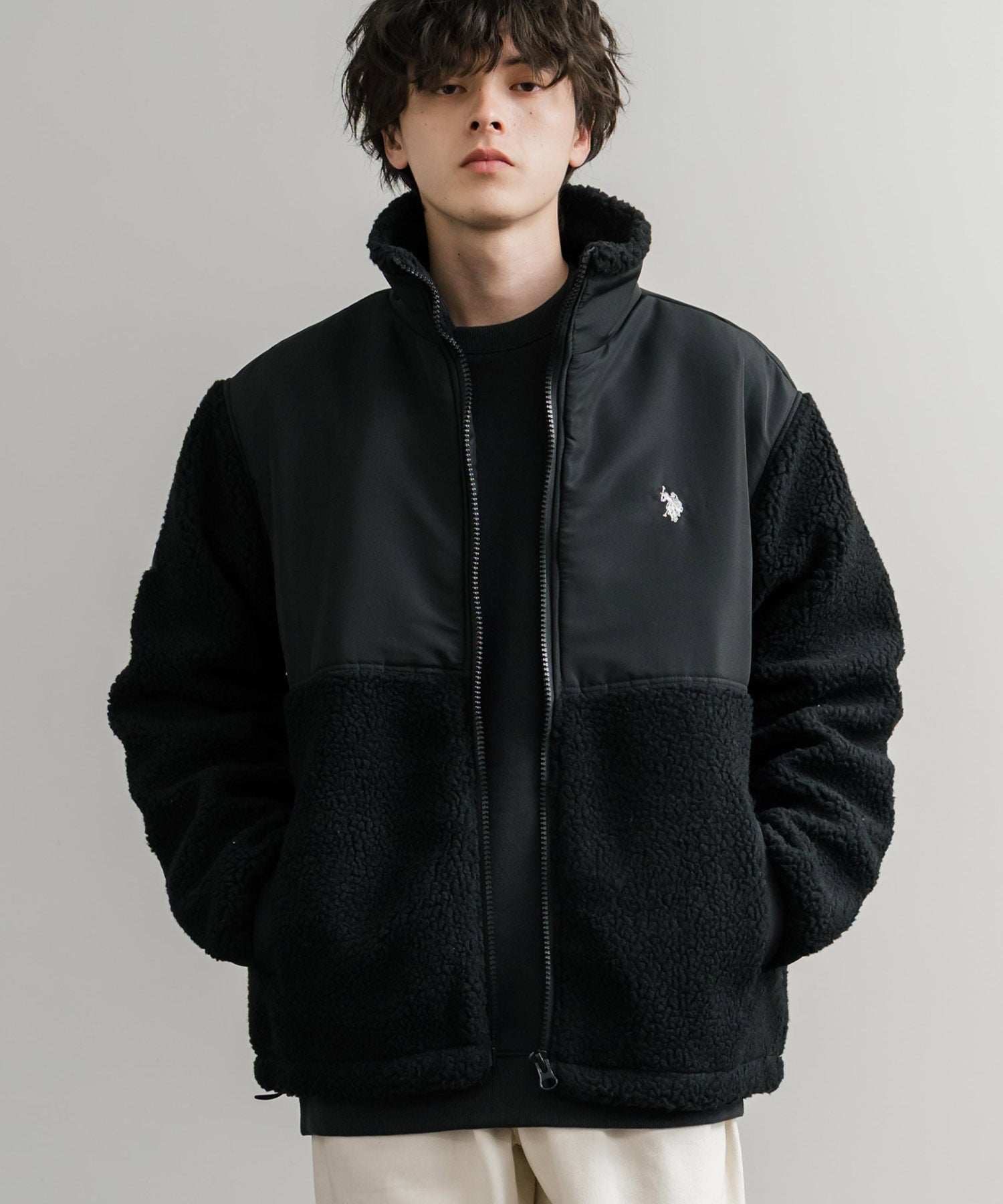 U.S. POLO ASSN. ユーエスポロアッスン BOA JACKET オーバーサイズワンポイントロゴ刺繍ボアジャケット 14865