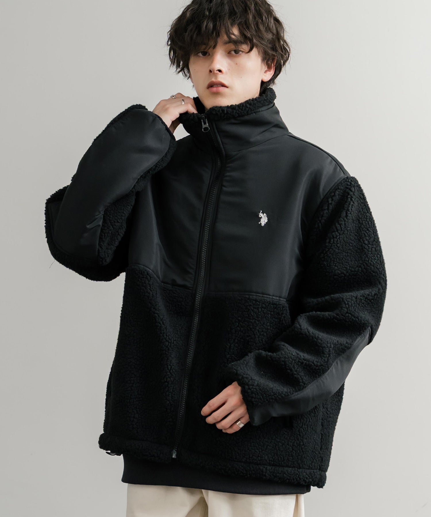 U.S. POLO ASSN. ユーエスポロアッスン BOA JACKET オーバーサイズワンポイントロゴ刺繍ボアジャケット 14865