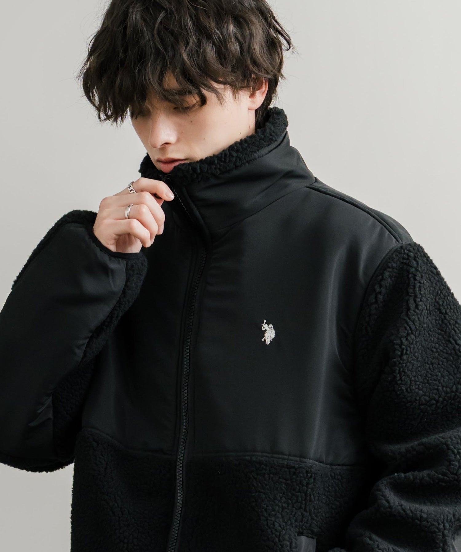 U.S. POLO ASSN. ユーエスポロアッスン BOA JACKET オーバーサイズワンポイントロゴ刺繍ボアジャケット 14865