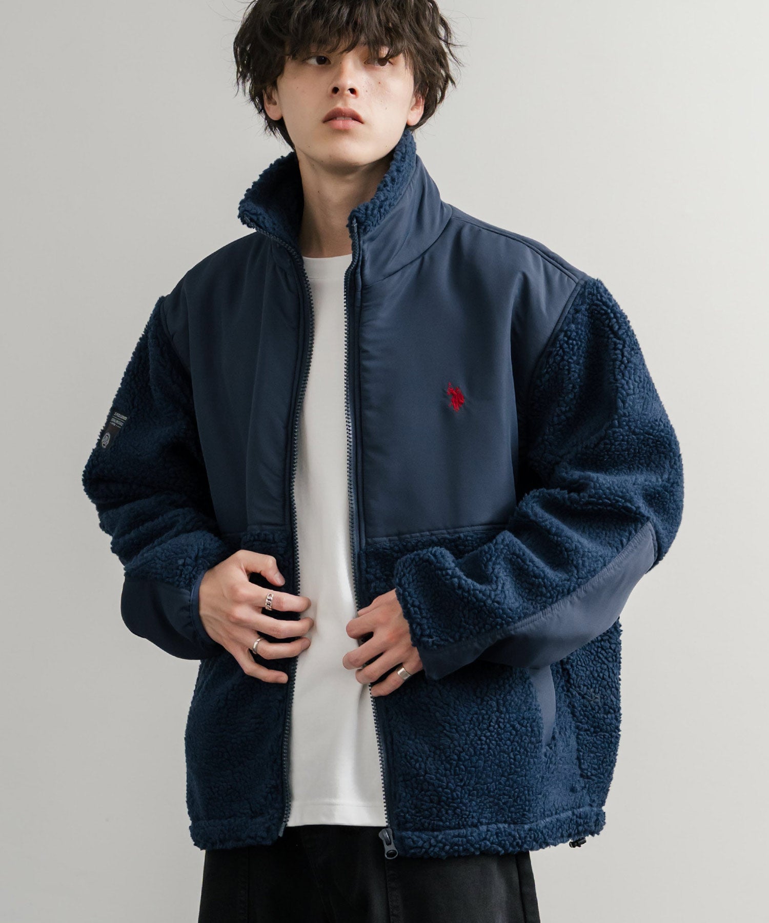 U.S. POLO ASSN. ユーエスポロアッスン BOA JACKET オーバーサイズワンポイントロゴ刺繍ボアジャケット 14865