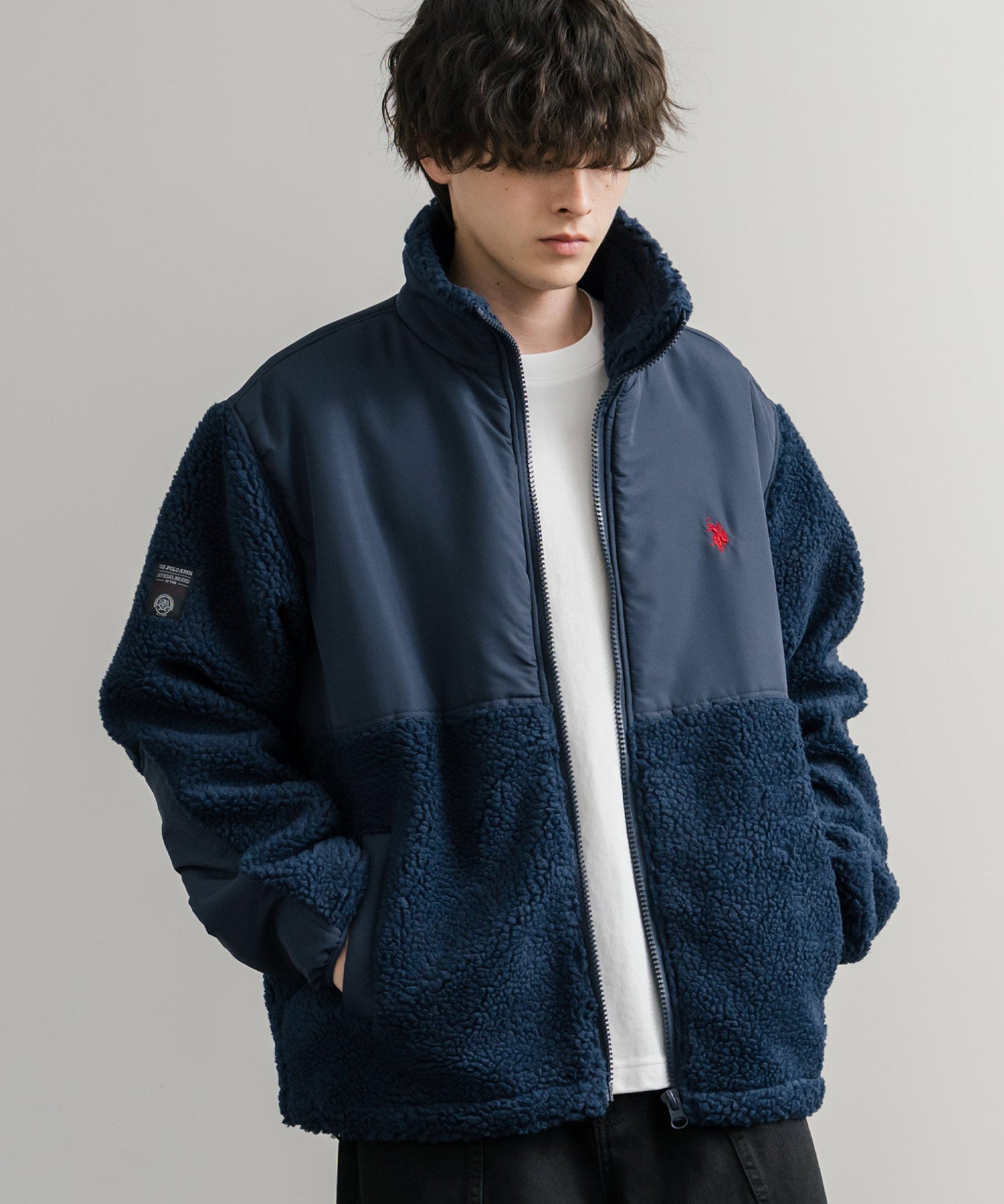 U.S. POLO ASSN. ユーエスポロアッスン BOA JACKET オーバーサイズワンポイントロゴ刺繍ボアジャケット 14865