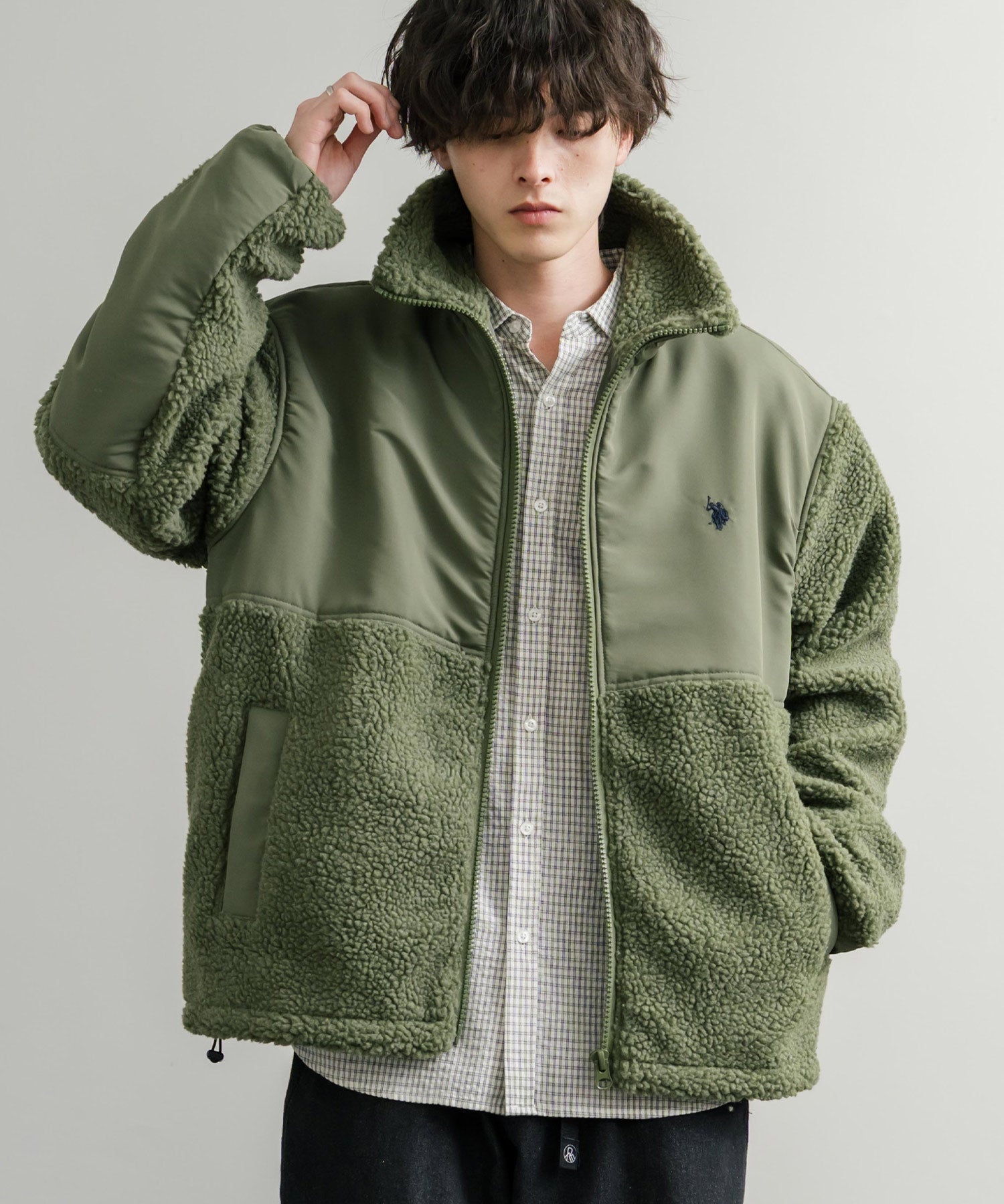 U.S. POLO ASSN. ユーエスポロアッスン BOA JACKET オーバーサイズワンポイントロゴ刺繍ボアジャケット 14865