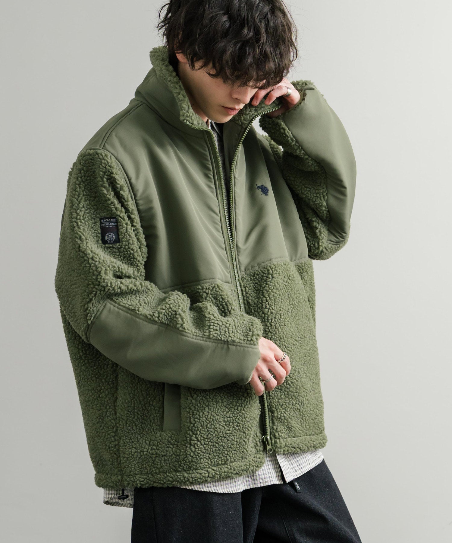 U.S. POLO ASSN. ユーエスポロアッスン BOA JACKET オーバーサイズワンポイントロゴ刺繍ボアジャケット 14865