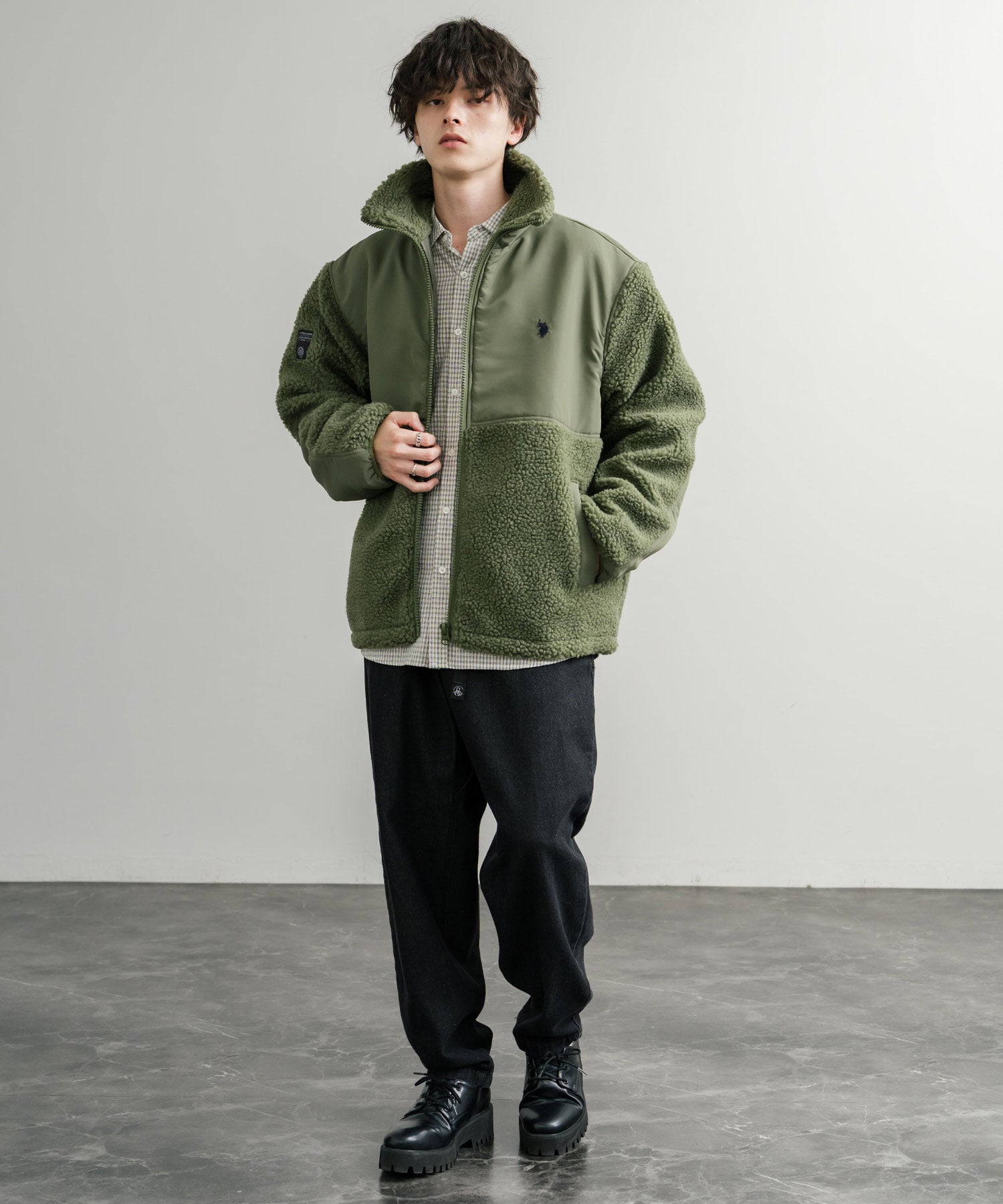 U.S. POLO ASSN. ユーエスポロアッスン BOA JACKET オーバーサイズワンポイントロゴ刺繍ボアジャケット 14865