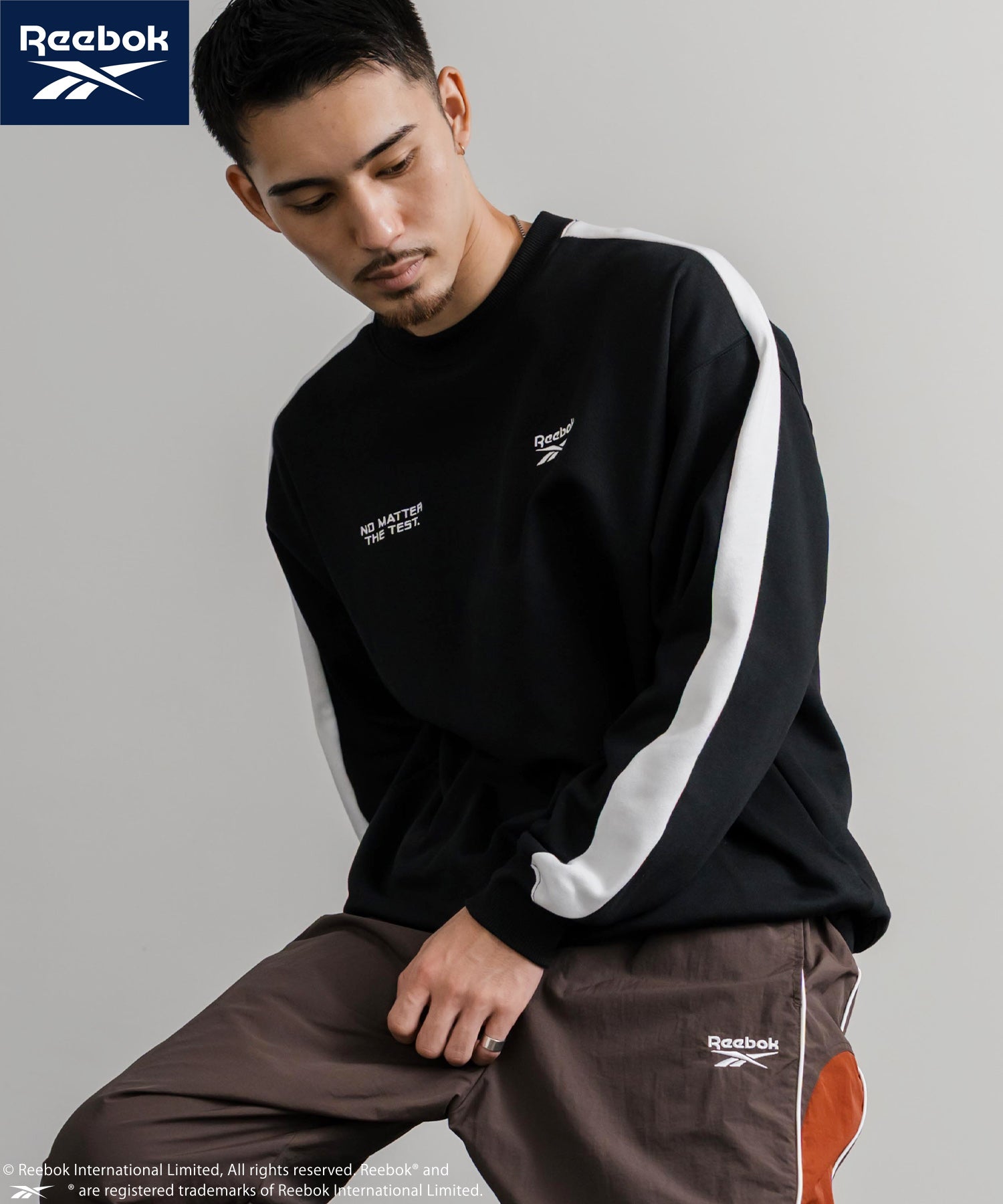 Reebok リーボック オーバーサイズ裏起毛ロゴ刺繍＆ラグラン袖ラインクルートレーナー 14866