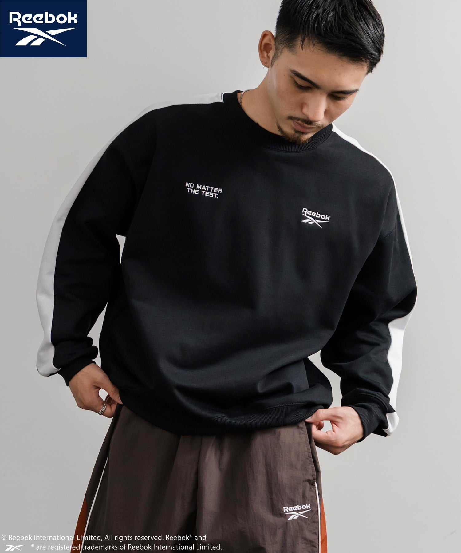 Reebok リーボック オーバーサイズ裏起毛ロゴ刺繍＆ラグラン袖ラインクルートレーナー 14866