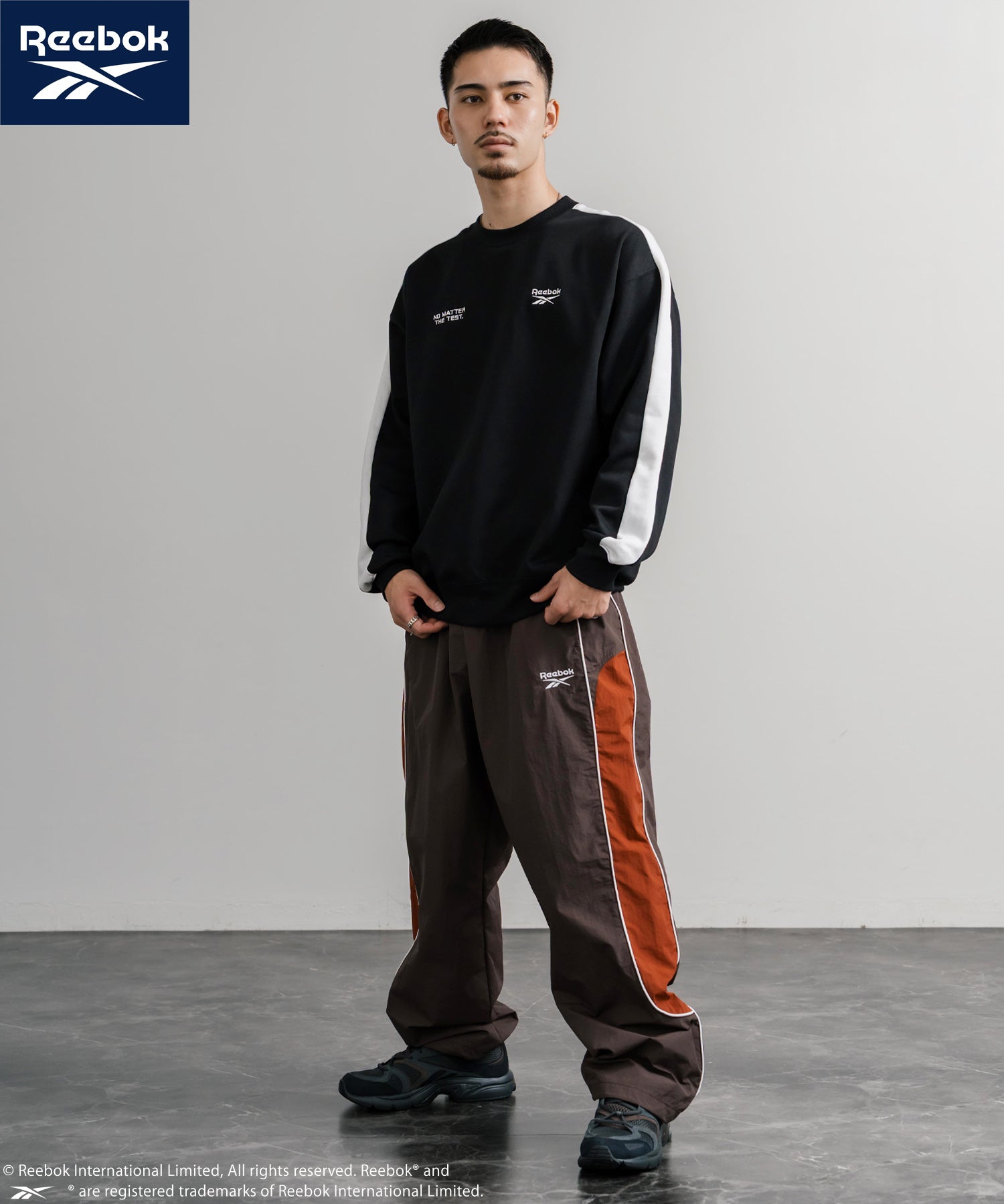 Reebok リーボック オーバーサイズ裏起毛ロゴ刺繍＆ラグラン袖ラインクルートレーナー 14866