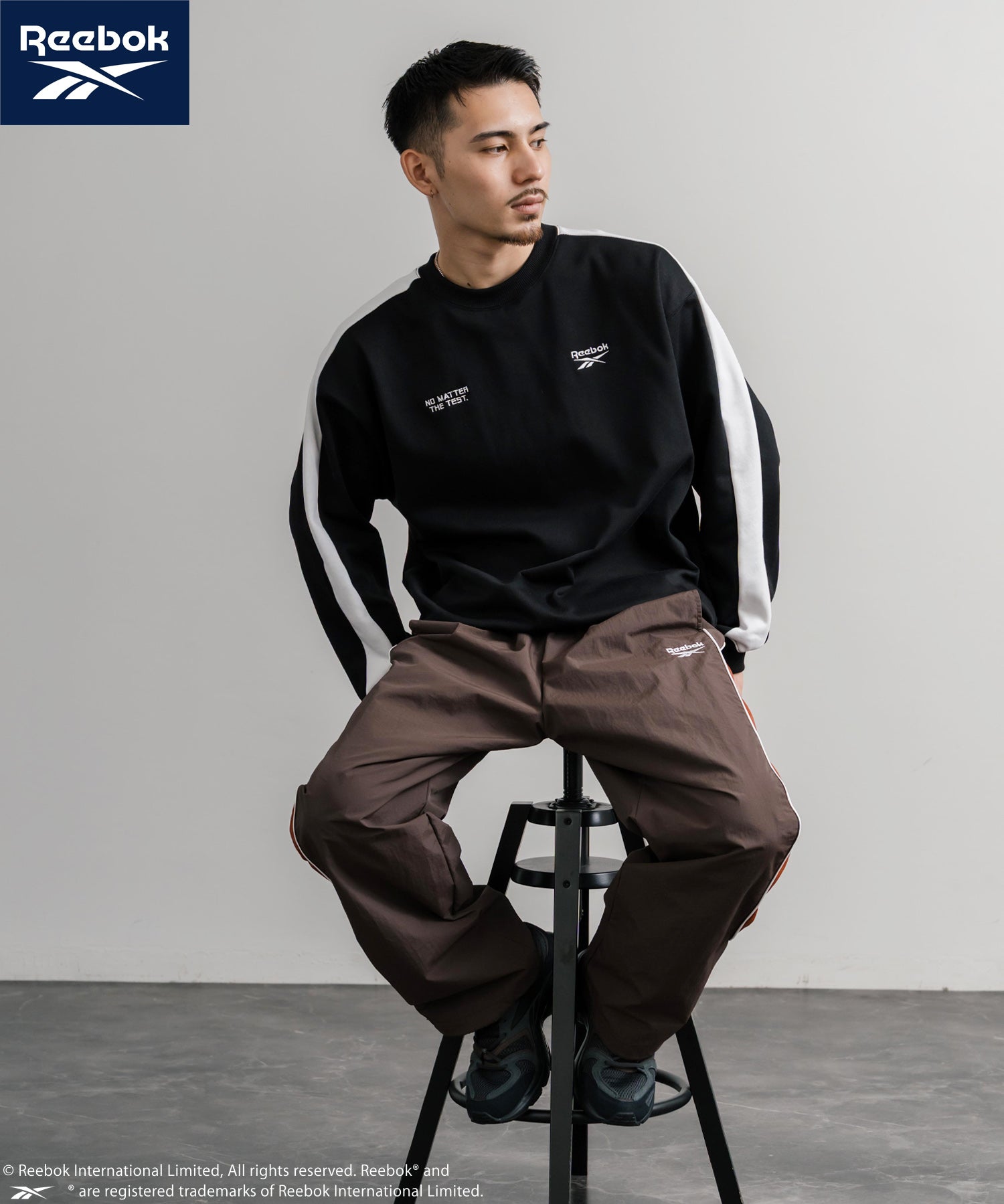 Reebok リーボック オーバーサイズ裏起毛ロゴ刺繍＆ラグラン袖ラインクルートレーナー 14866