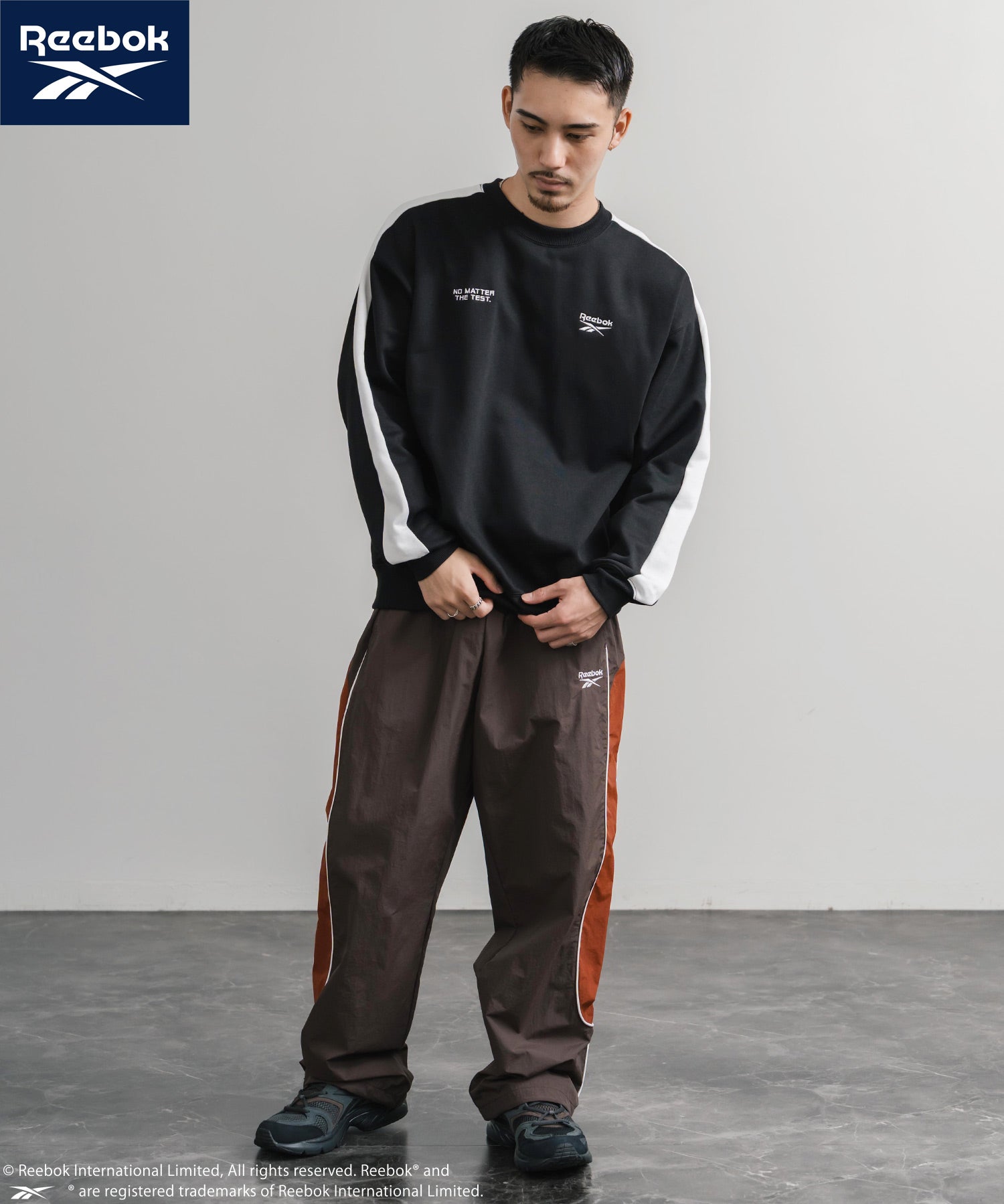 Reebok リーボック 裏メッシュロゴ刺繍パイピングイージーワイドパンツ 14869